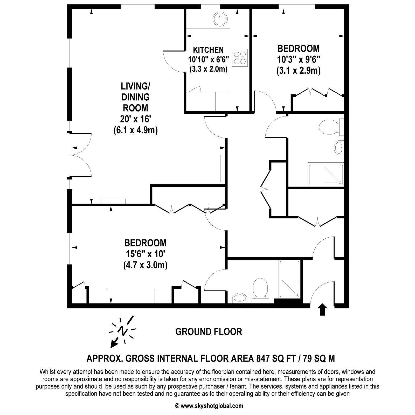 Floorplan - 2 Bedroom Apartment, Hinchley Manor – Hinchley Wood