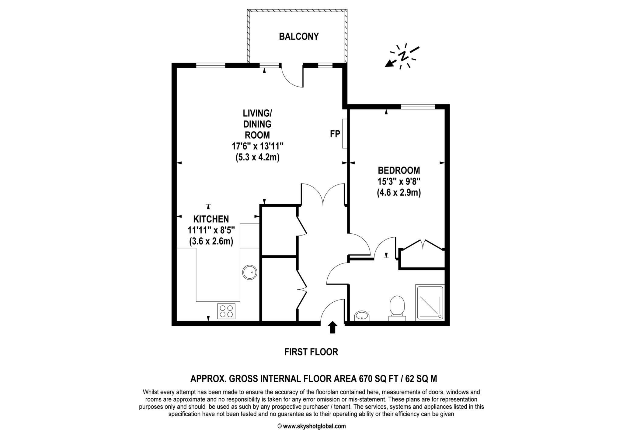 Floorplan - 1 Bedroom Apartment, Austin Place – Weybridge