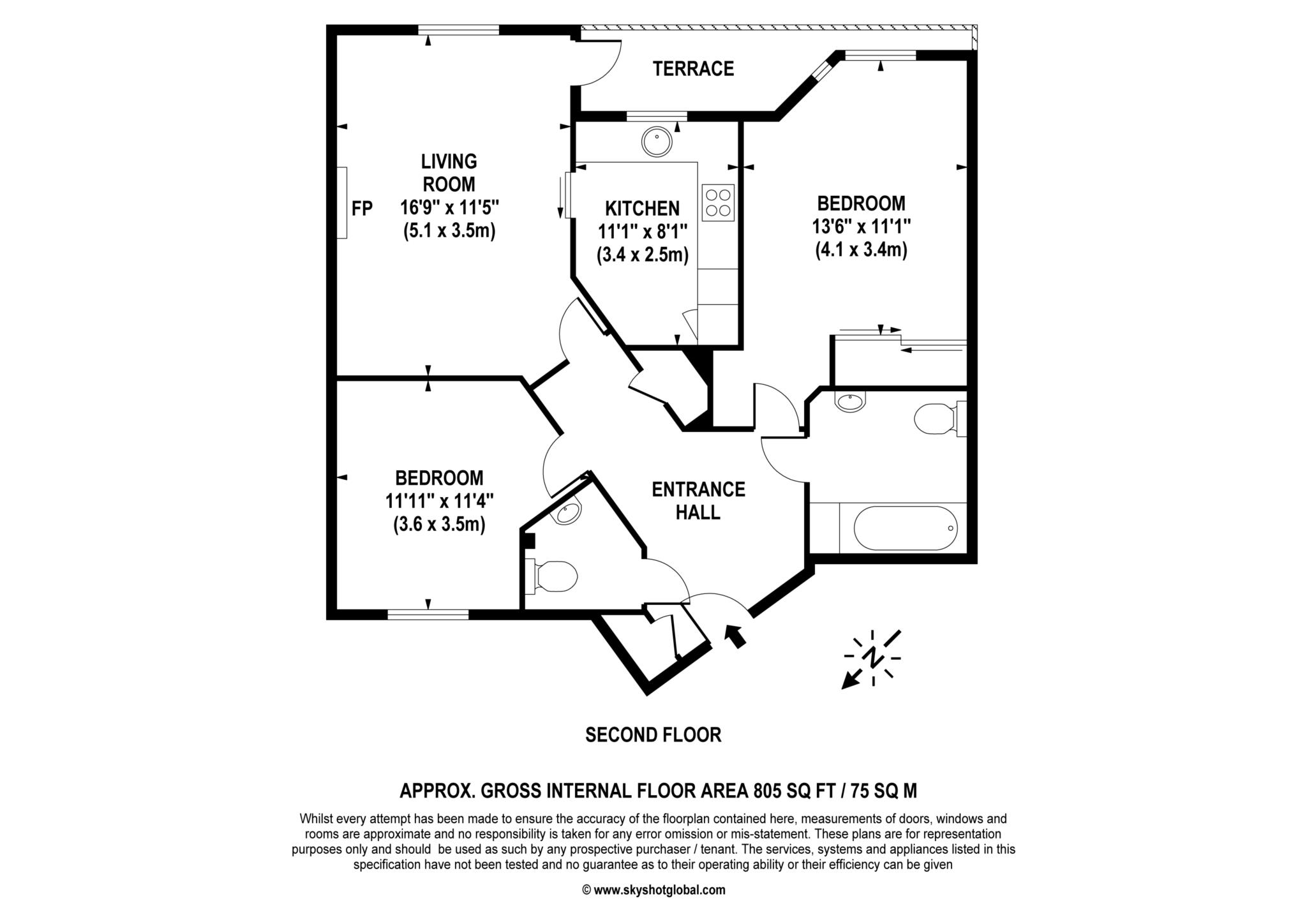 Floorplan - 2 Bedroom Apartment, Fullerton Court – Teddington