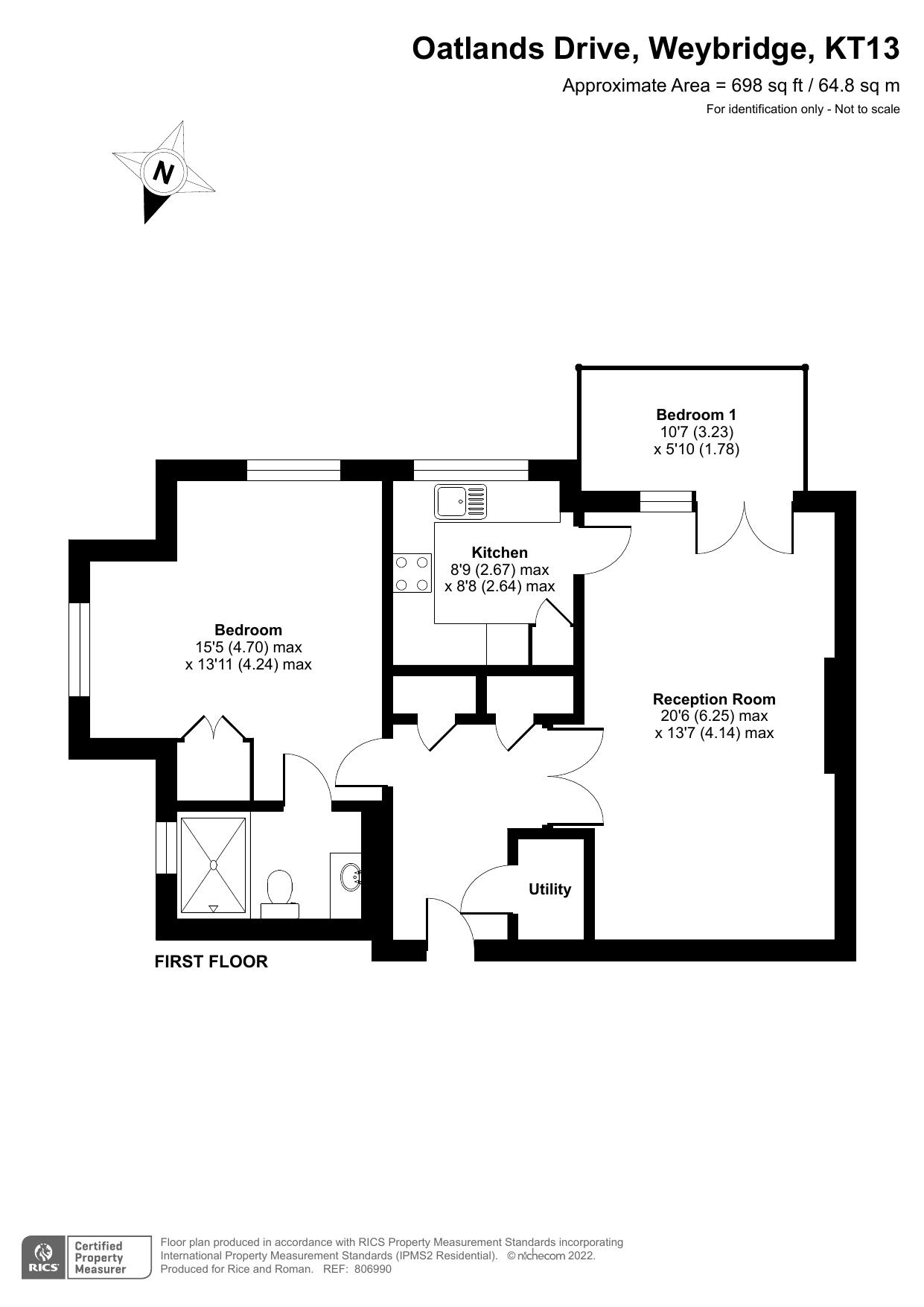 Floorplan - 1 Bedroom Apartment, Austin Place – Weybridge