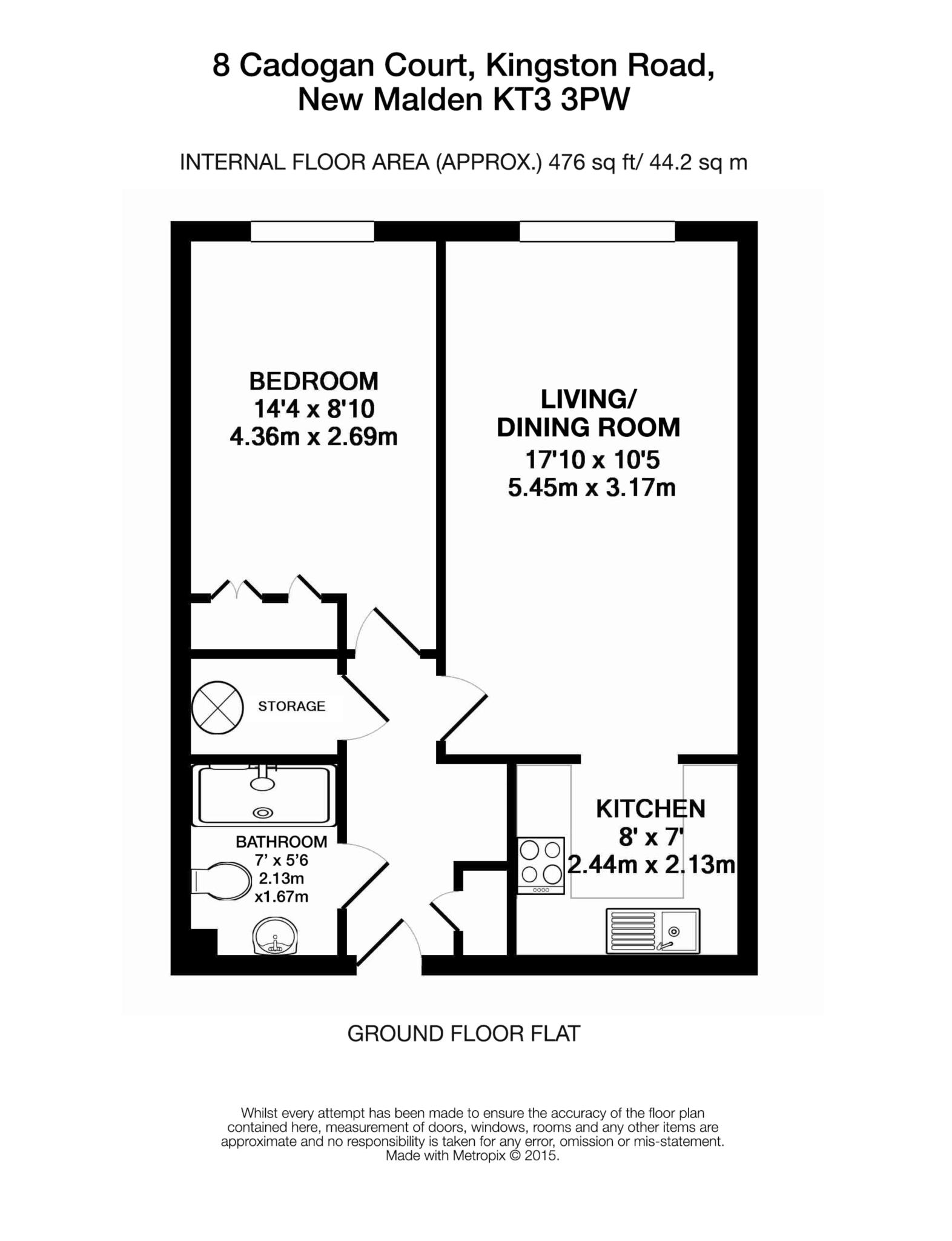 Floorplan - 1 Bedroom Apartment, Cadogan Court – New Malden