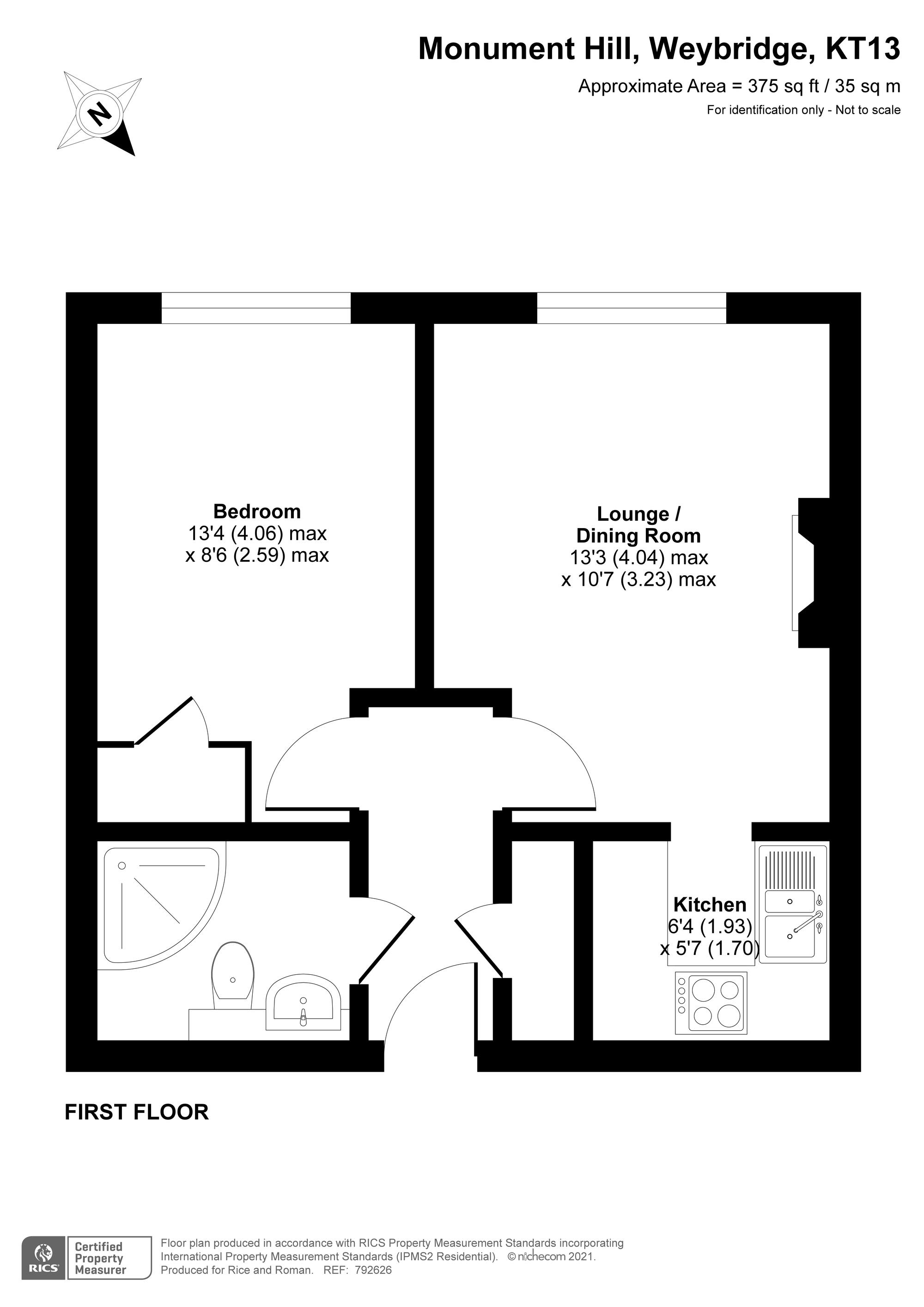 Floorplan - 1 Bedroom Apartment, Alexandra Lodge – Weybridge