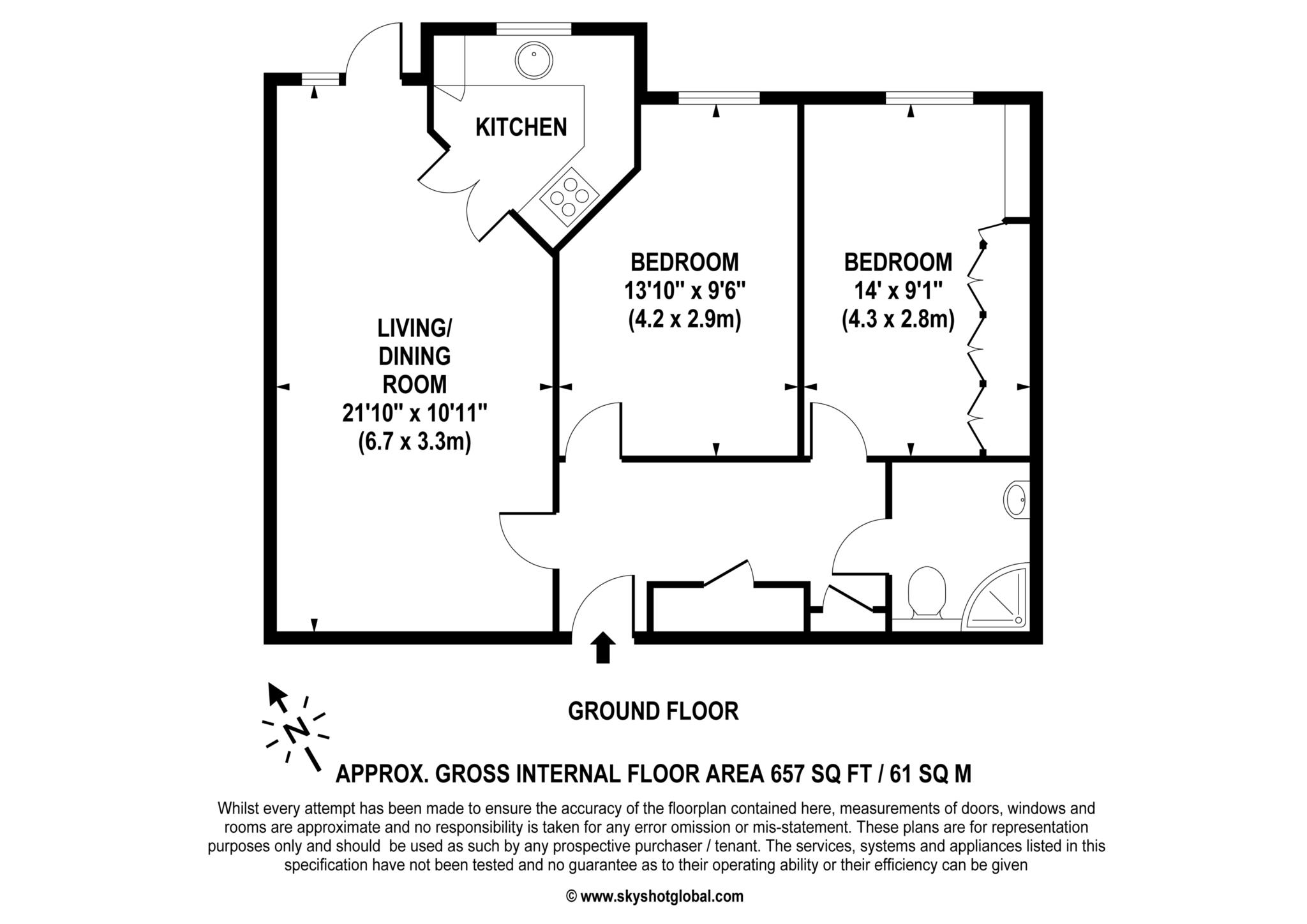Floorplan - 2 Bedroom Apartment, Gibson Court – Hinchley Wood