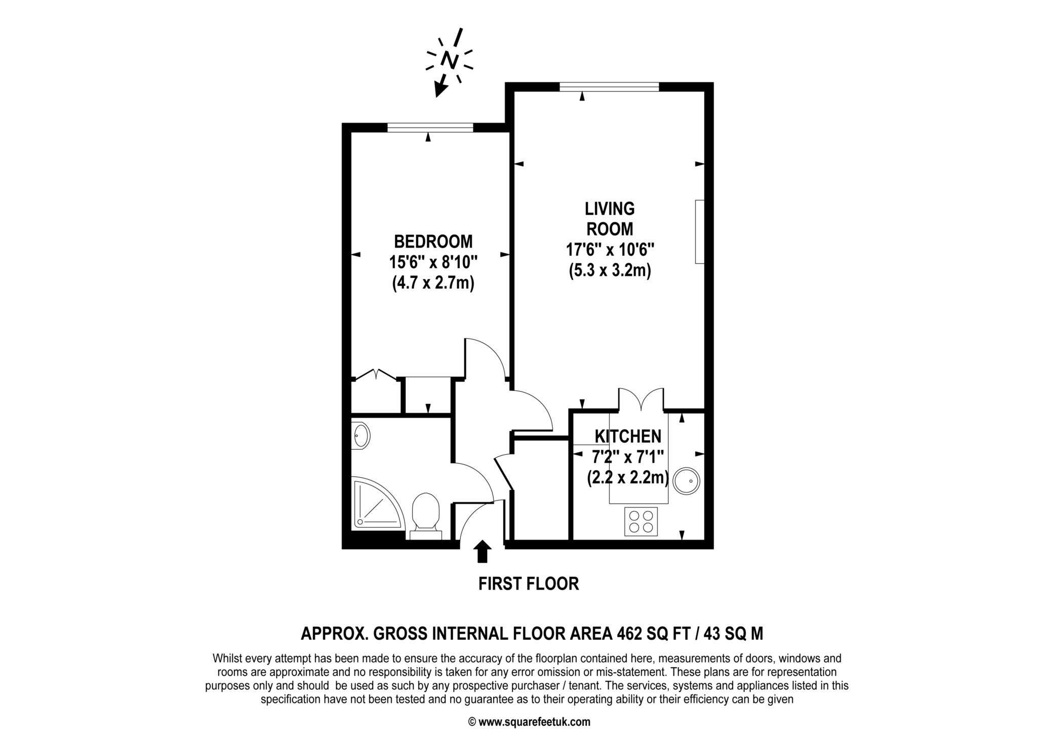 Floorplan - 1 Bedroom Apartment, Badgers Court – Epsom