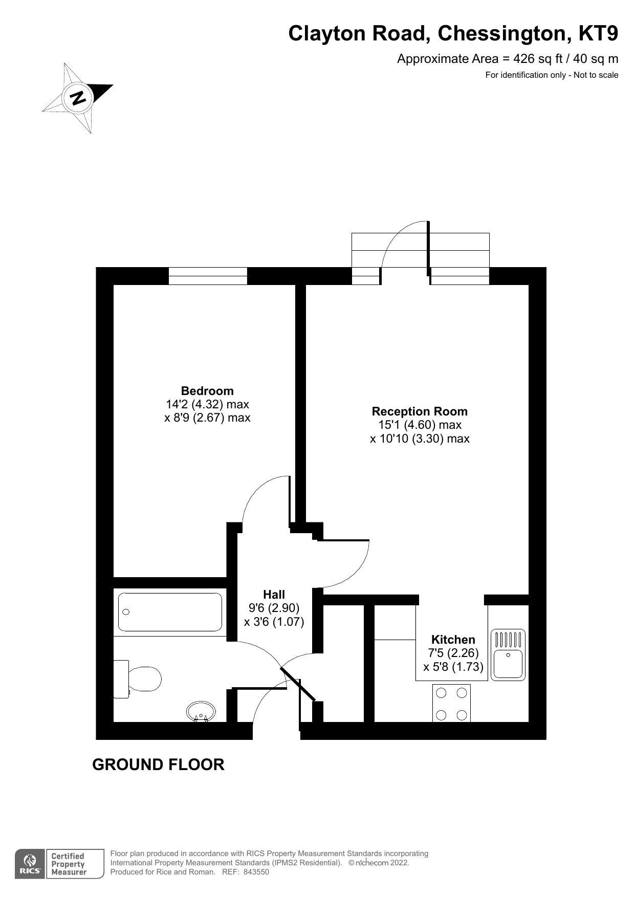 Floorplan - 1 Bedroom Apartment, Arbrook Court – Chessington