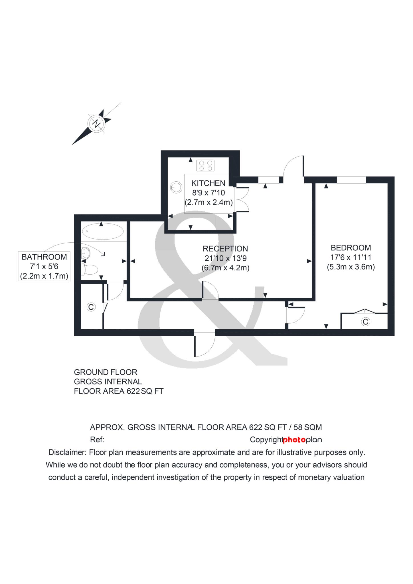 Floorplan - 1 Bedroom Apartment, Gibson Court – Hinchley Wood