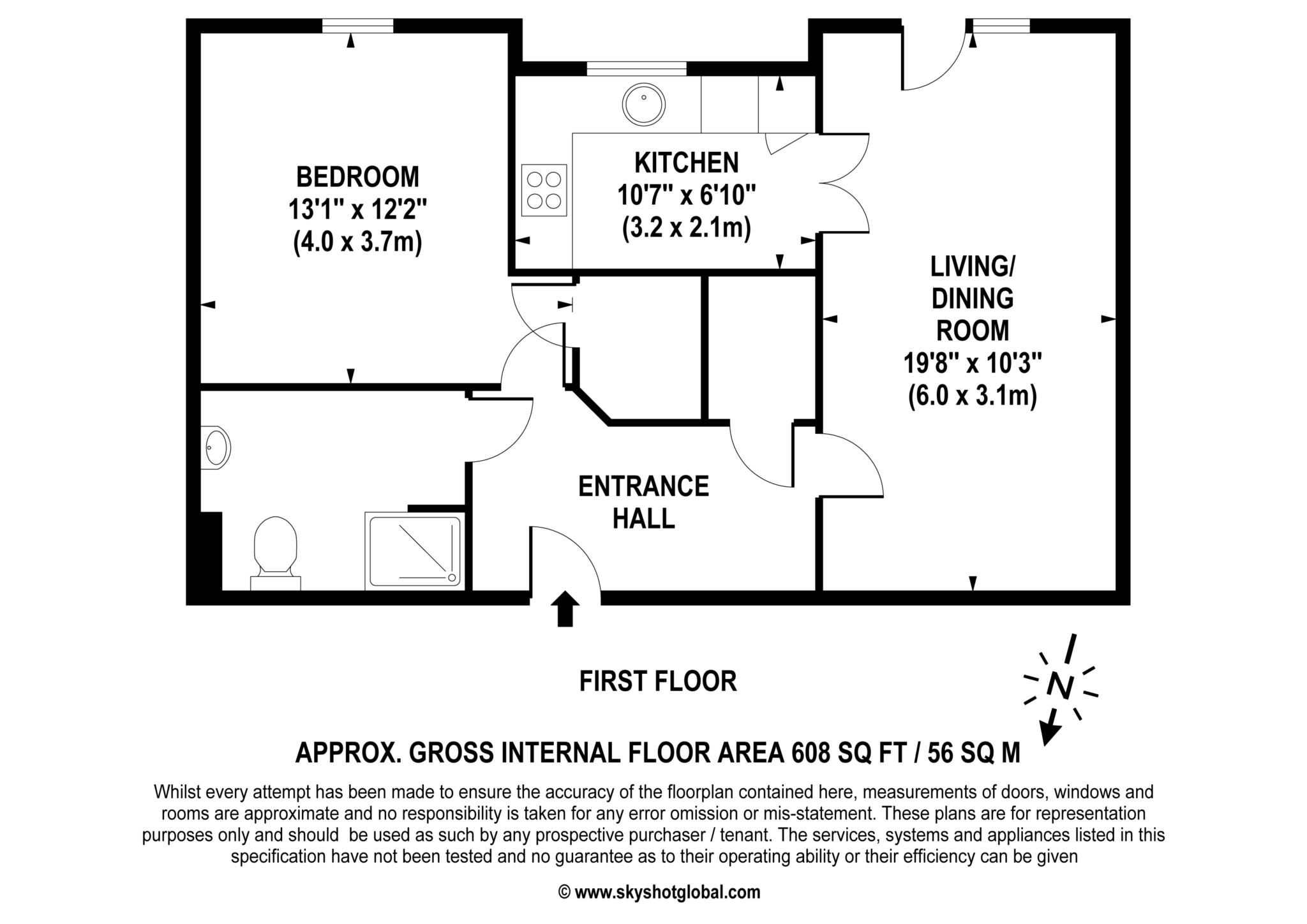 Floorplan - 1 Bedroom Apartment, Liberty House – Raynes Park