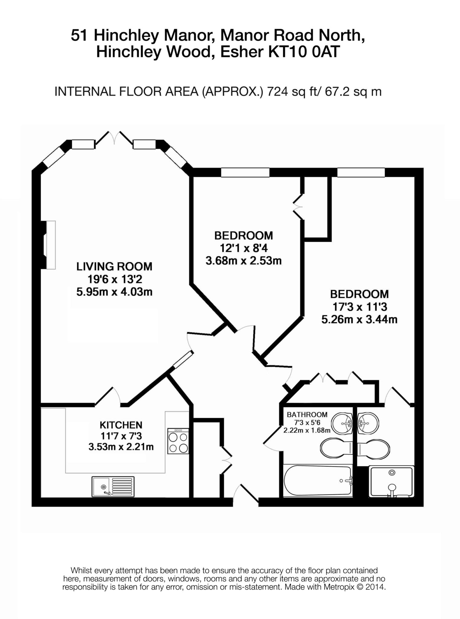 Floorplan - 2 Bedroom Apartment, Hinchley Manor – Hinchley Wood