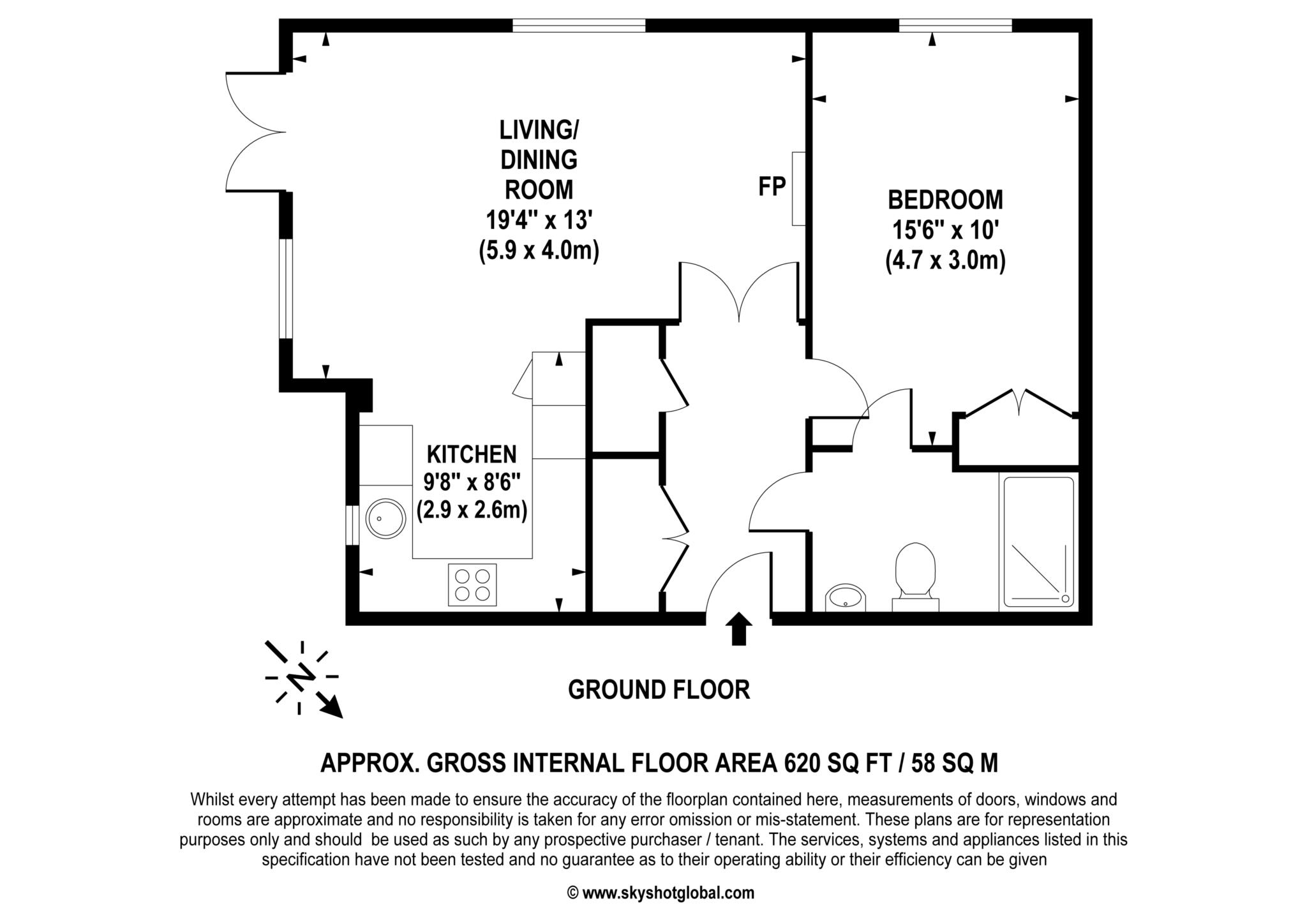 Floorplan - 1 Bedroom Flat, Austin Place – Weybridge
