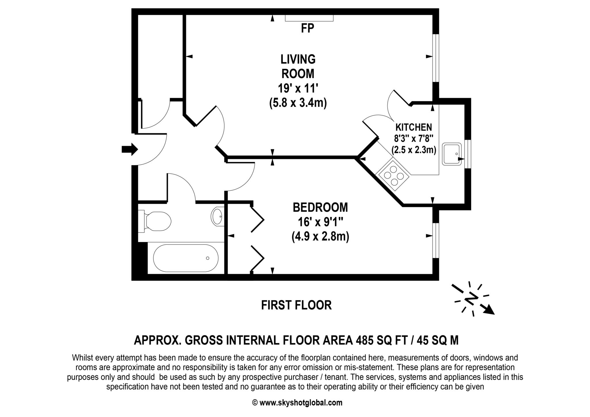 Floorplan - 1 Bedroom Apartment, Lynton Court – Epsom