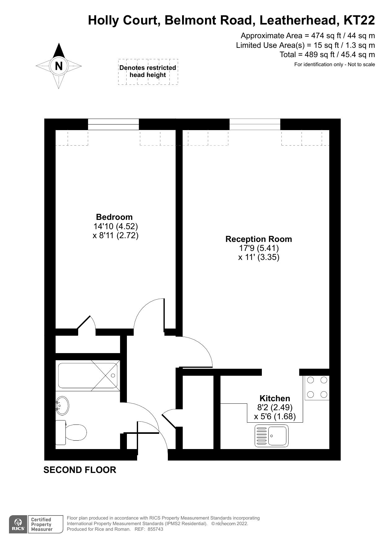 Floorplan - 1 Bedroom Apartment, Holly Court – Leatherhead