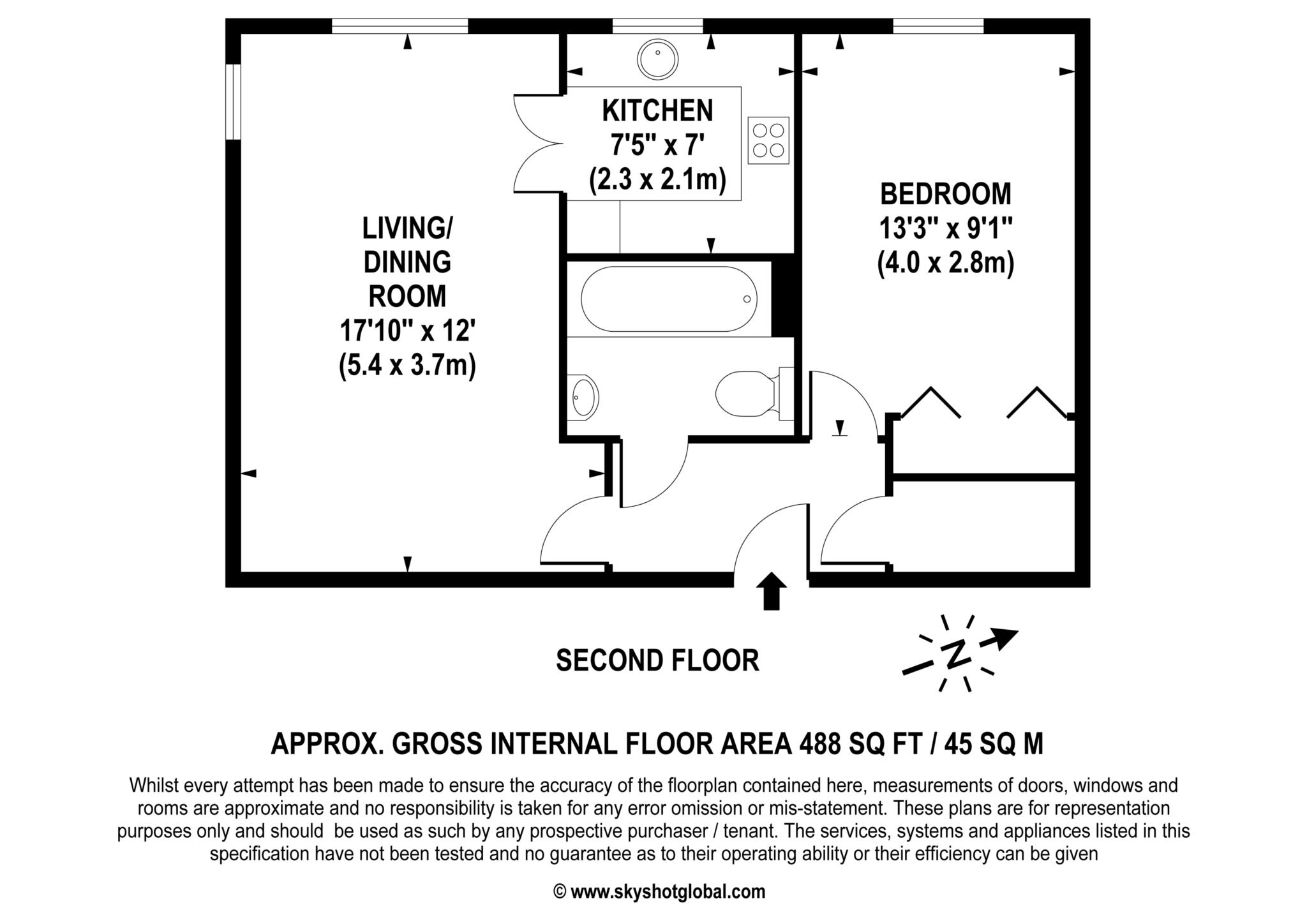 Floorplan - 1 Bedroom Apartment, Bradbury Court – Raynes Park