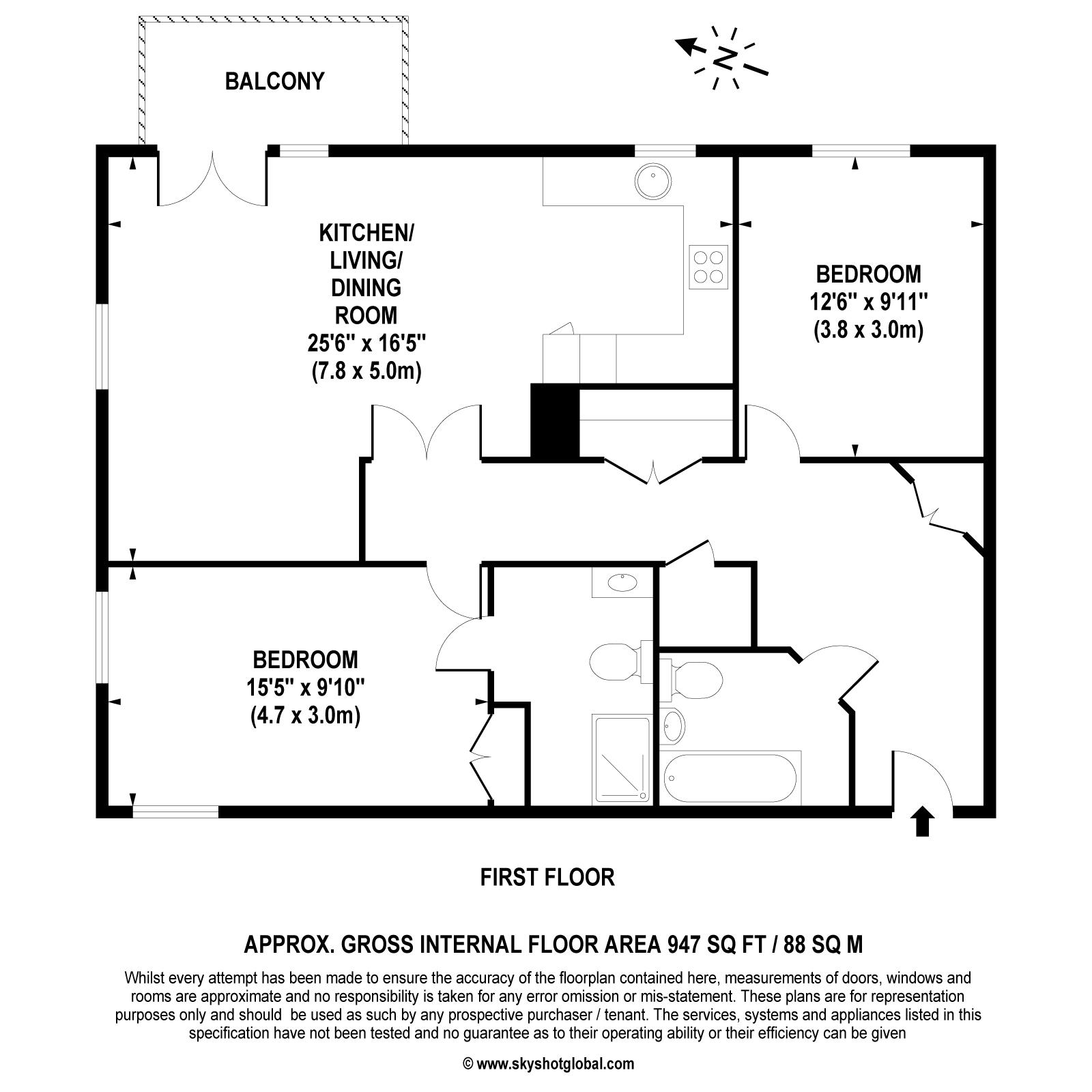 Floorplan - 2 Bedroom Apartment, Austin Place – Weybridge