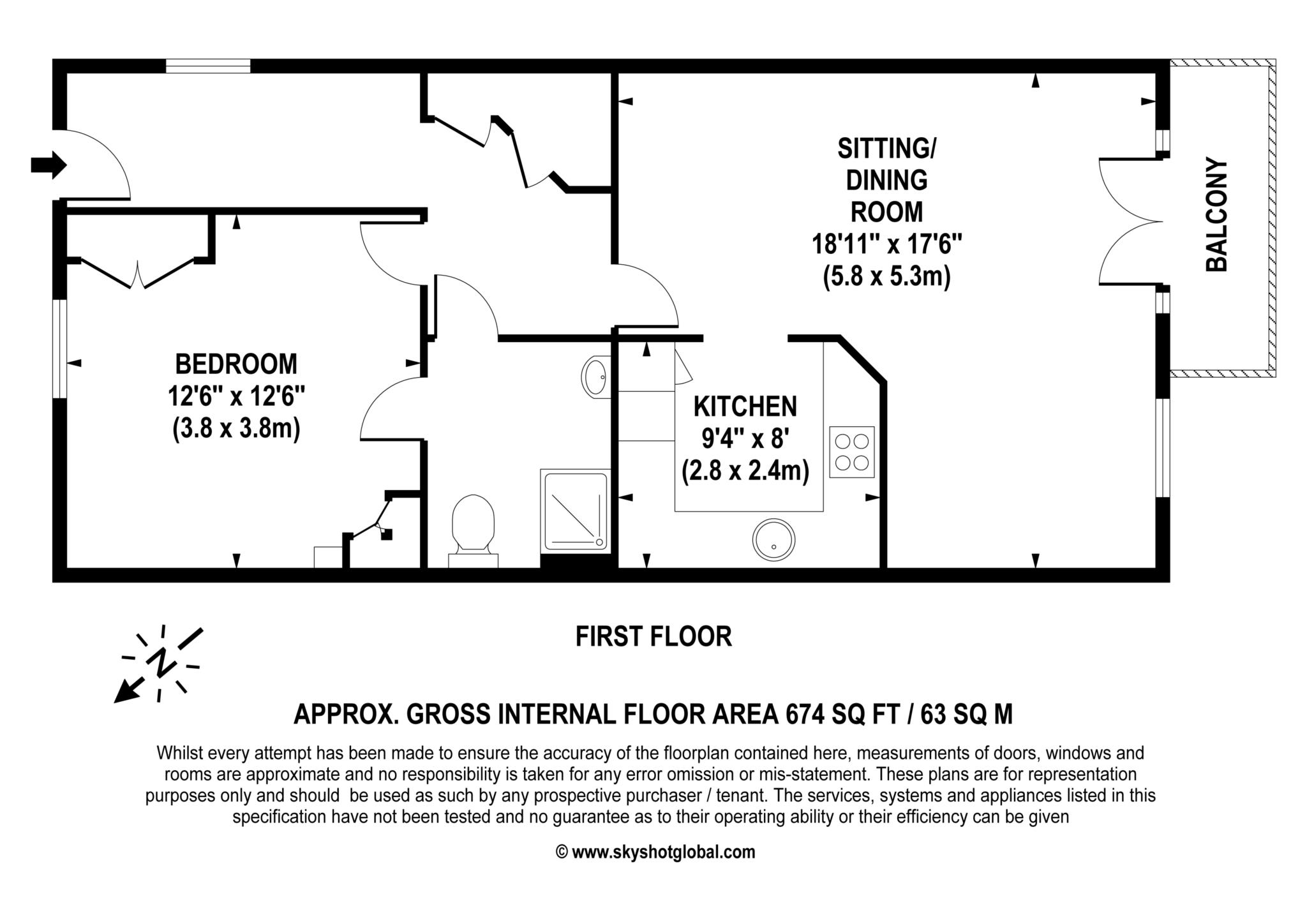 Floorplan - 1 Bedroom Apartment, Lynwood Village – Ascot