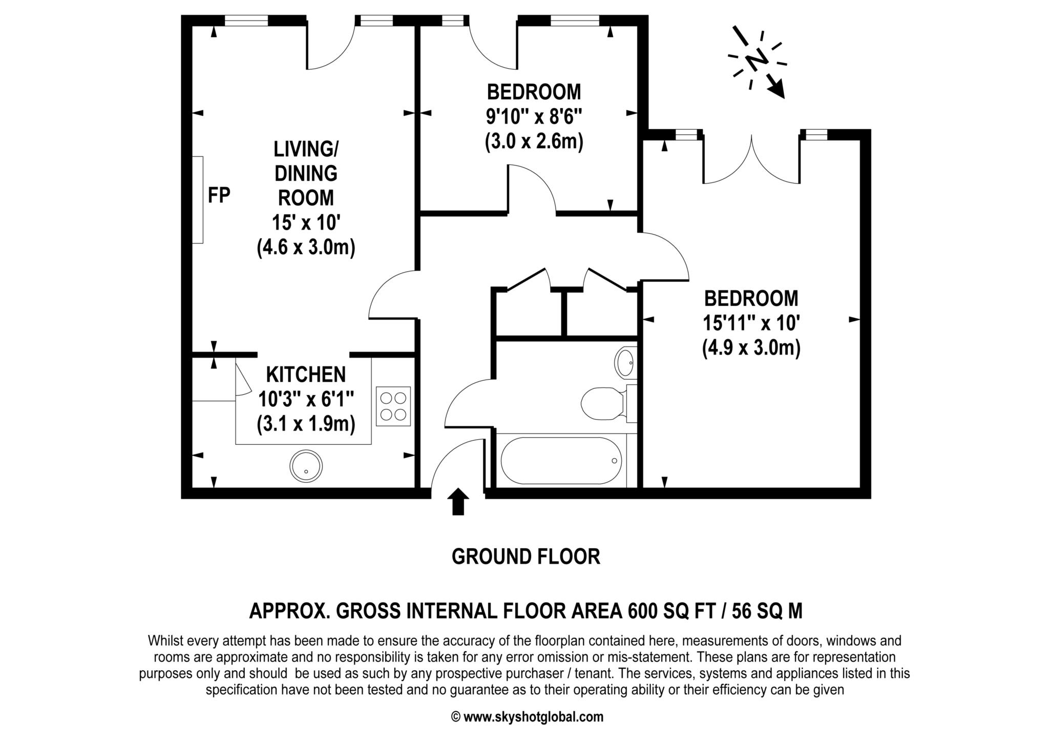 Floorplan - 2 Bedroom Apartment, Northumbria Court – Richmond