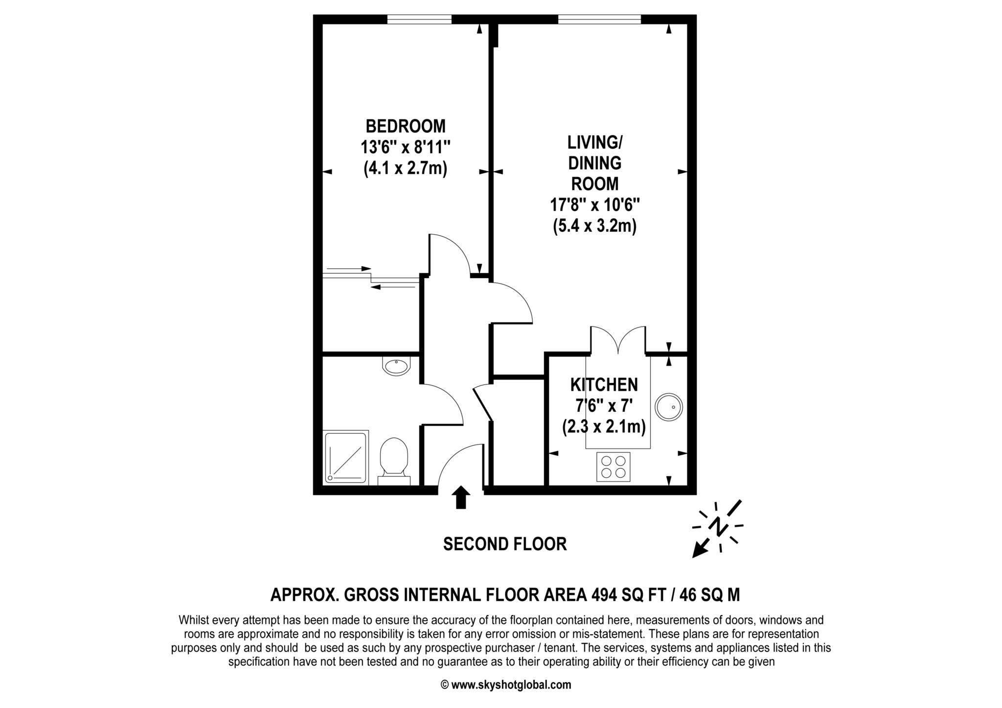 Floorplan - 1 Bedroom Apartment, Badgers Court – Epsom