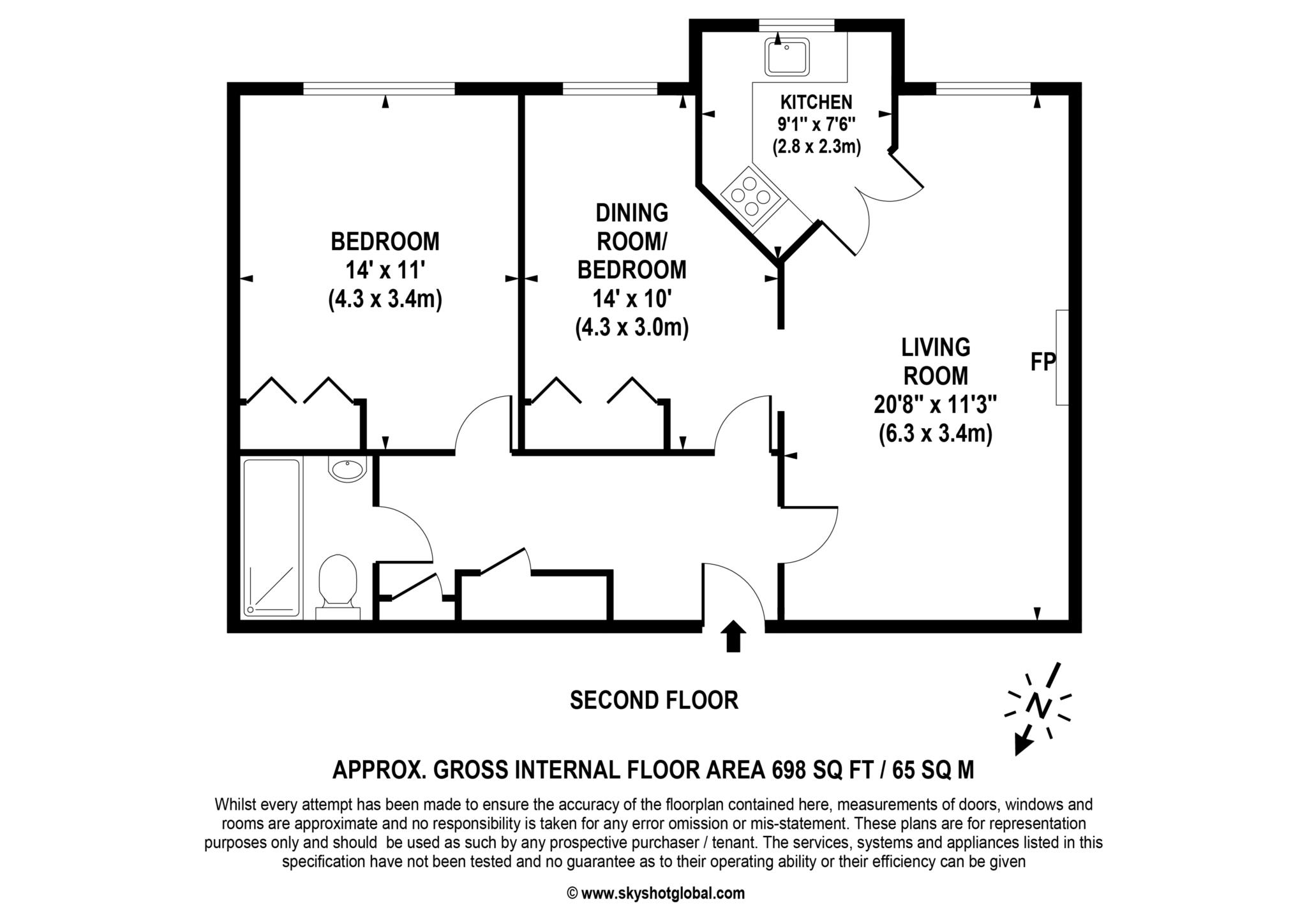Floorplan - 2 Bedroom Apartment, Gibson Court – Hinchley Wood