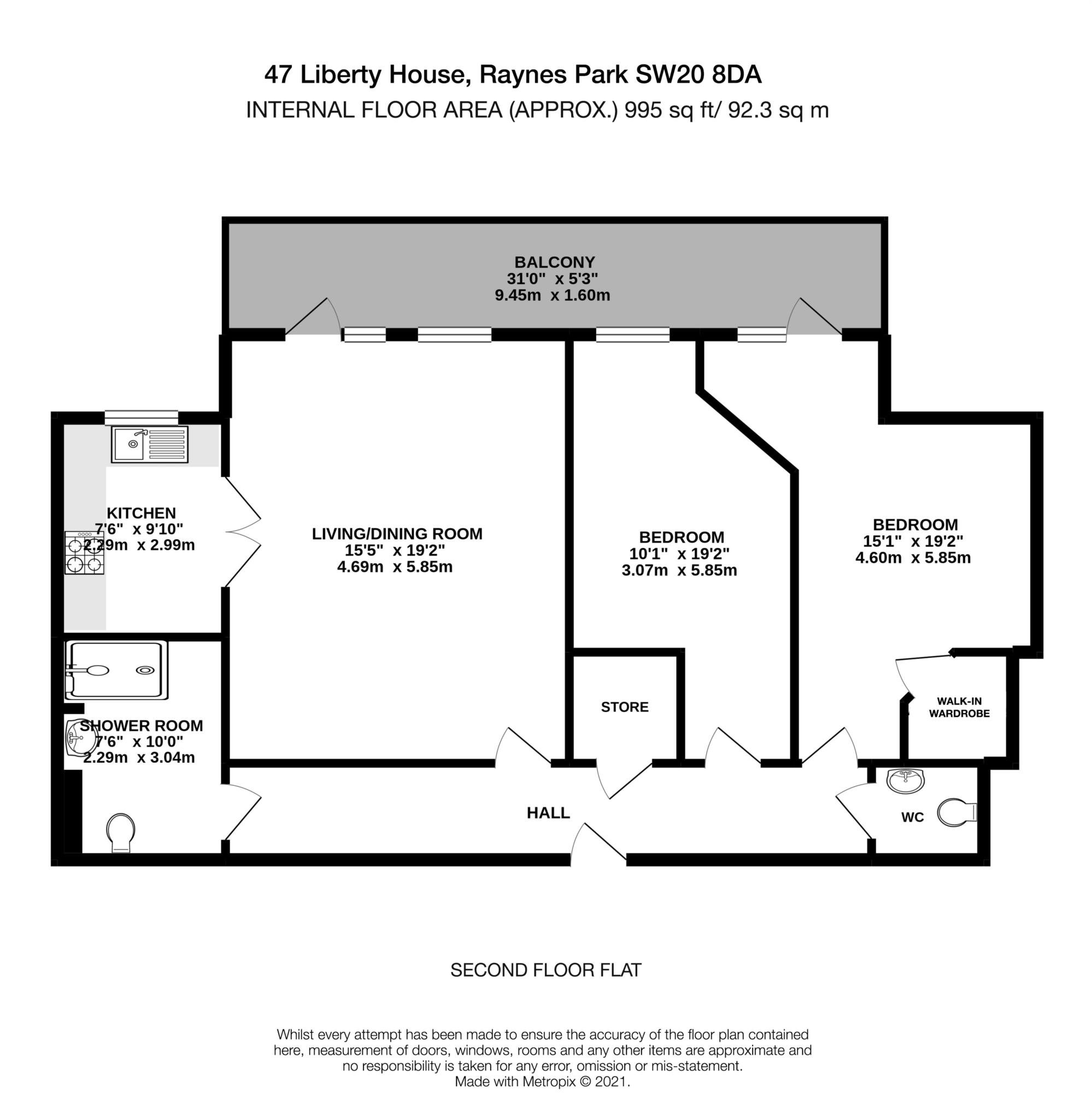 Floorplan - 2 Bedroom Apartment, Liberty House – Raynes Park
