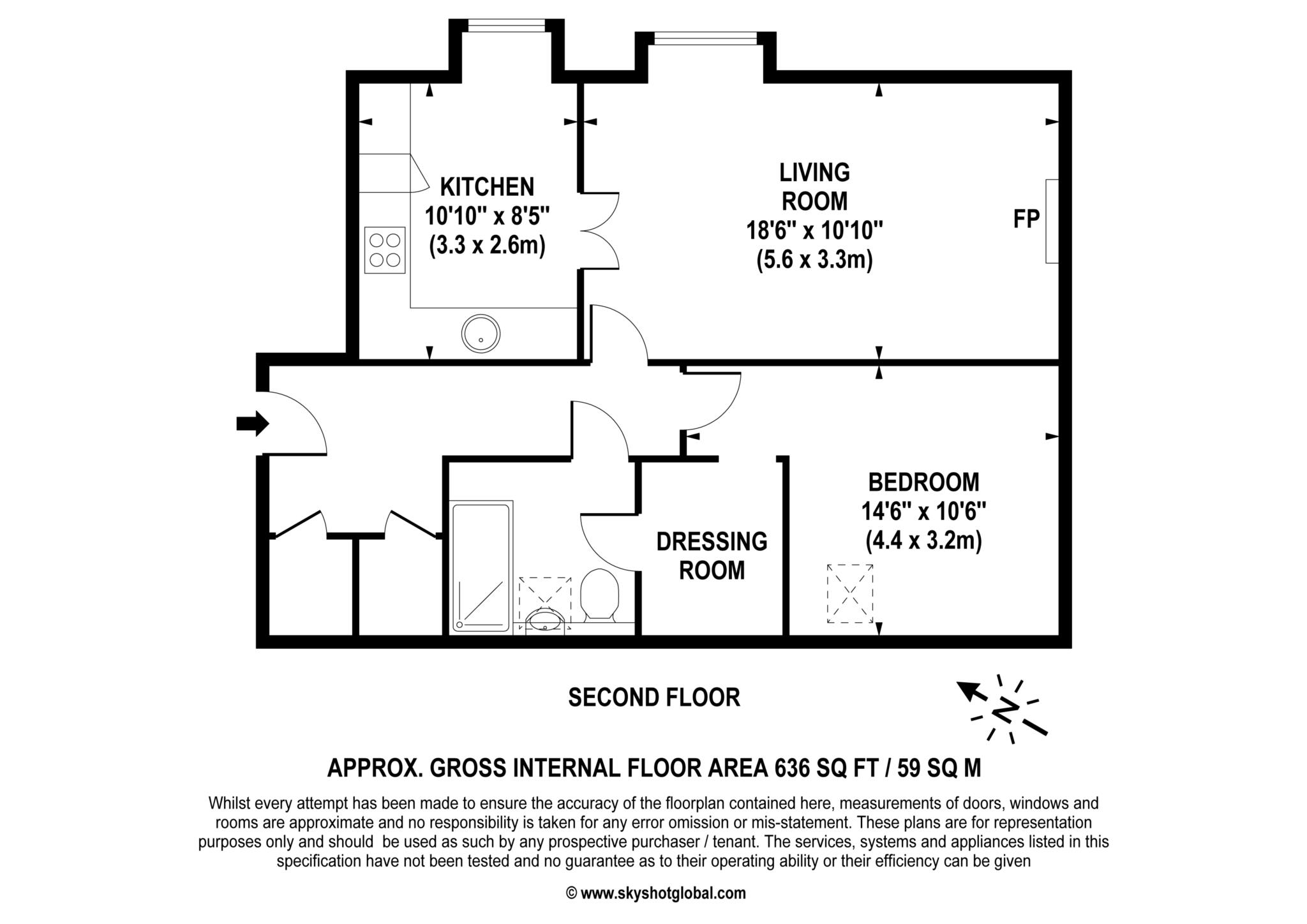 Floorplan - 1 Bedroom Apartment, Elizabeth Court – Weybridge