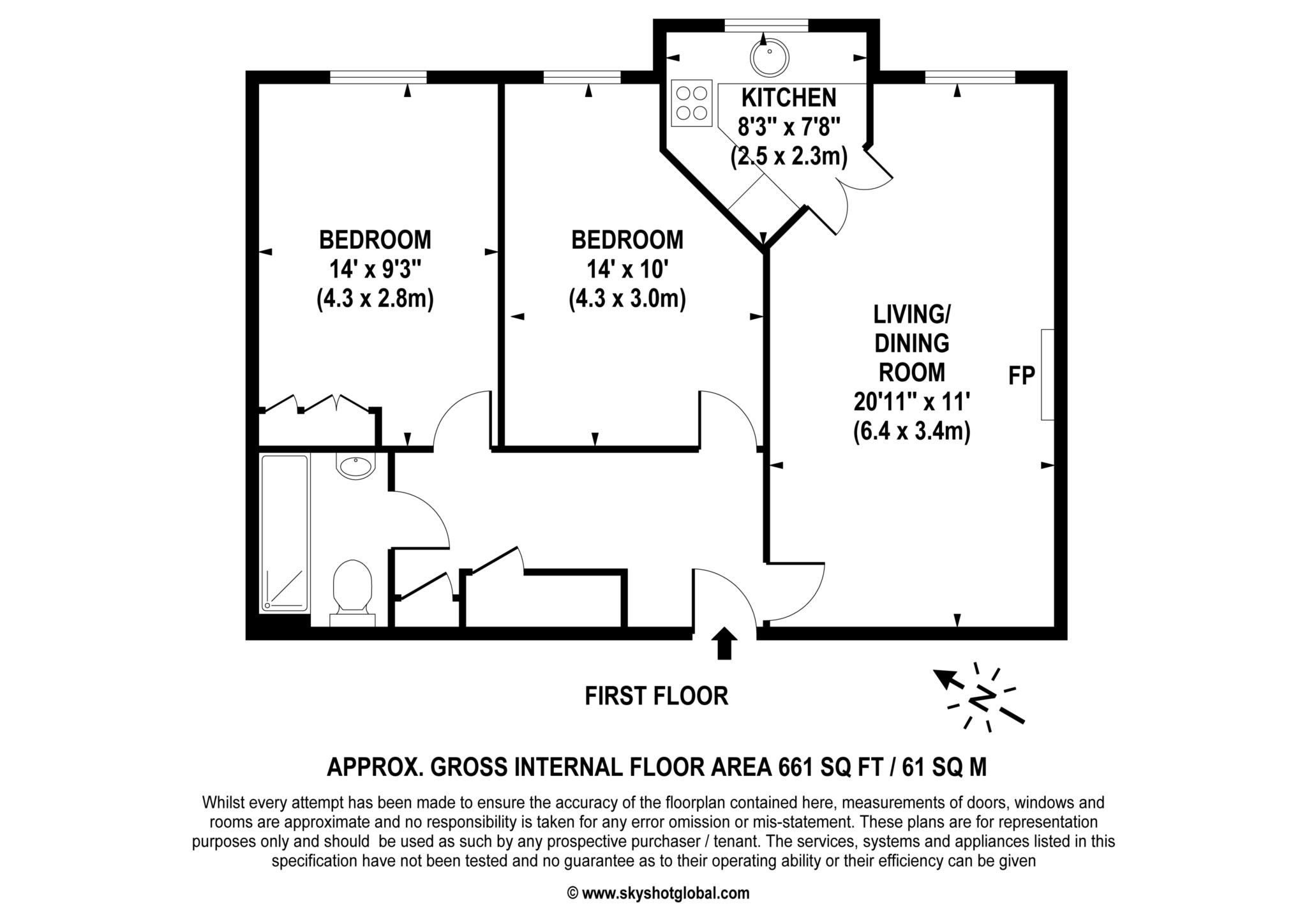 Floorplan - 2 Bedroom Apartment, Gibson Court – Hinchley Wood