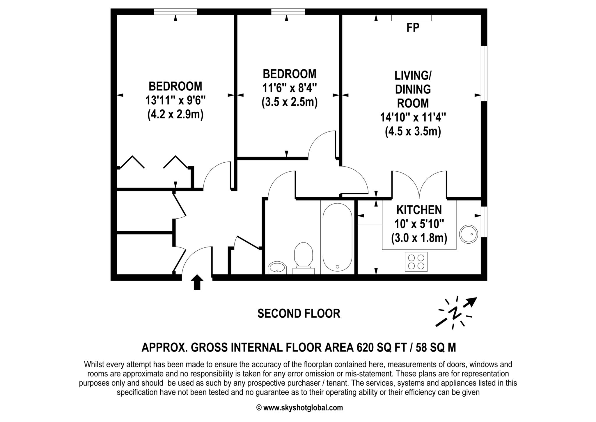 Floorplan - 2 Bedroom Apartment, Gibson Court – Hinchley Wood