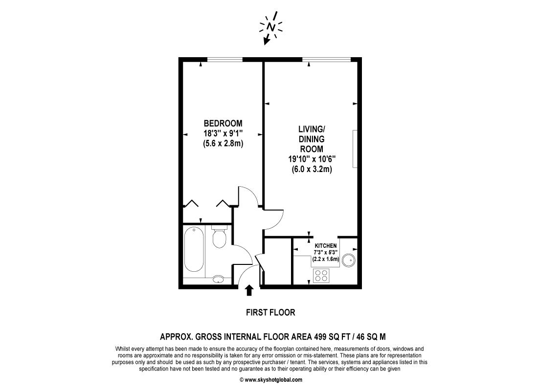 Floorplan - 1 Bedroom Apartment, Kathleen Godfree Court – Wimbledon