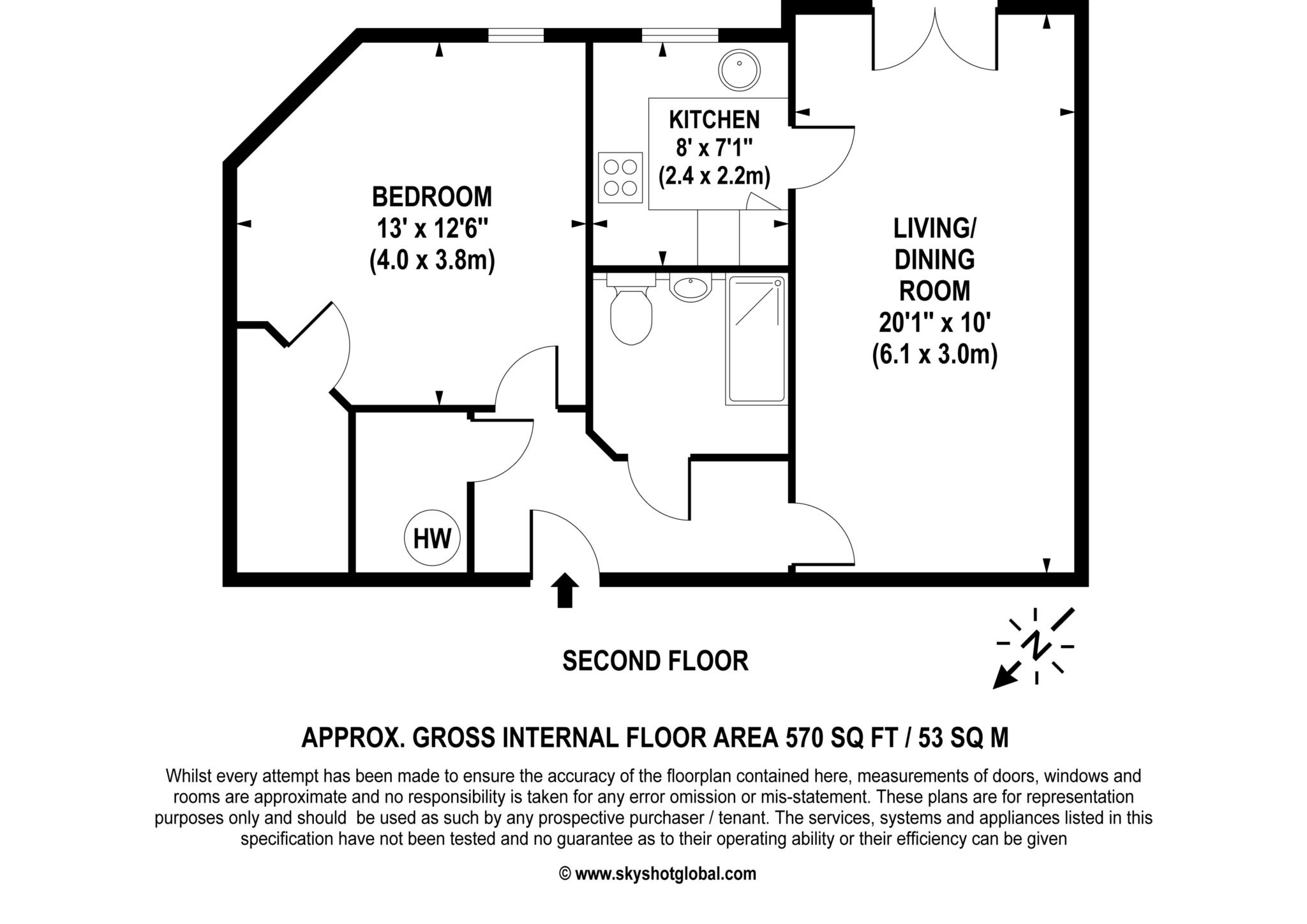 Floorplan - 1 Bedroom Apartment, Meadows House – Walton