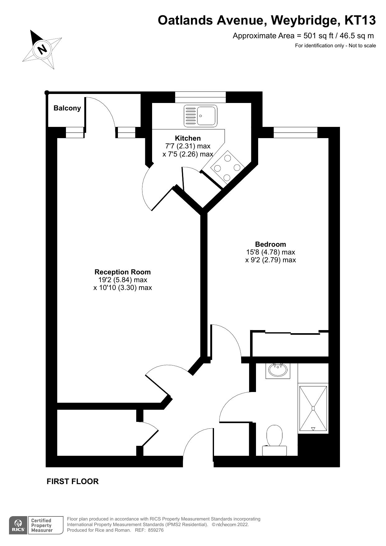 Floorplan - 1 Bedroom Apartment, Dial Stone Court – Weybridge