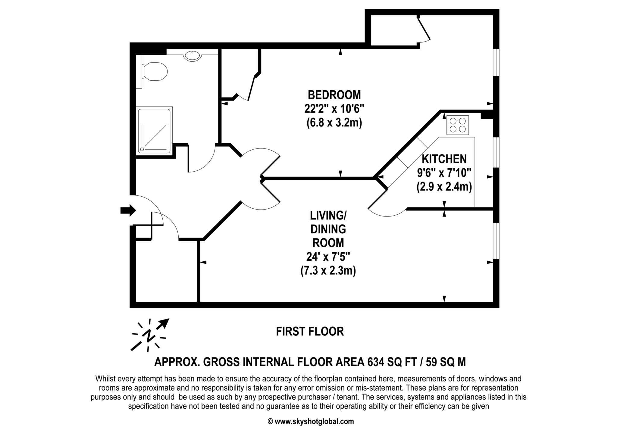 Floorplan - 1 Bedroom Apartment, The Clockhouse – Guildford