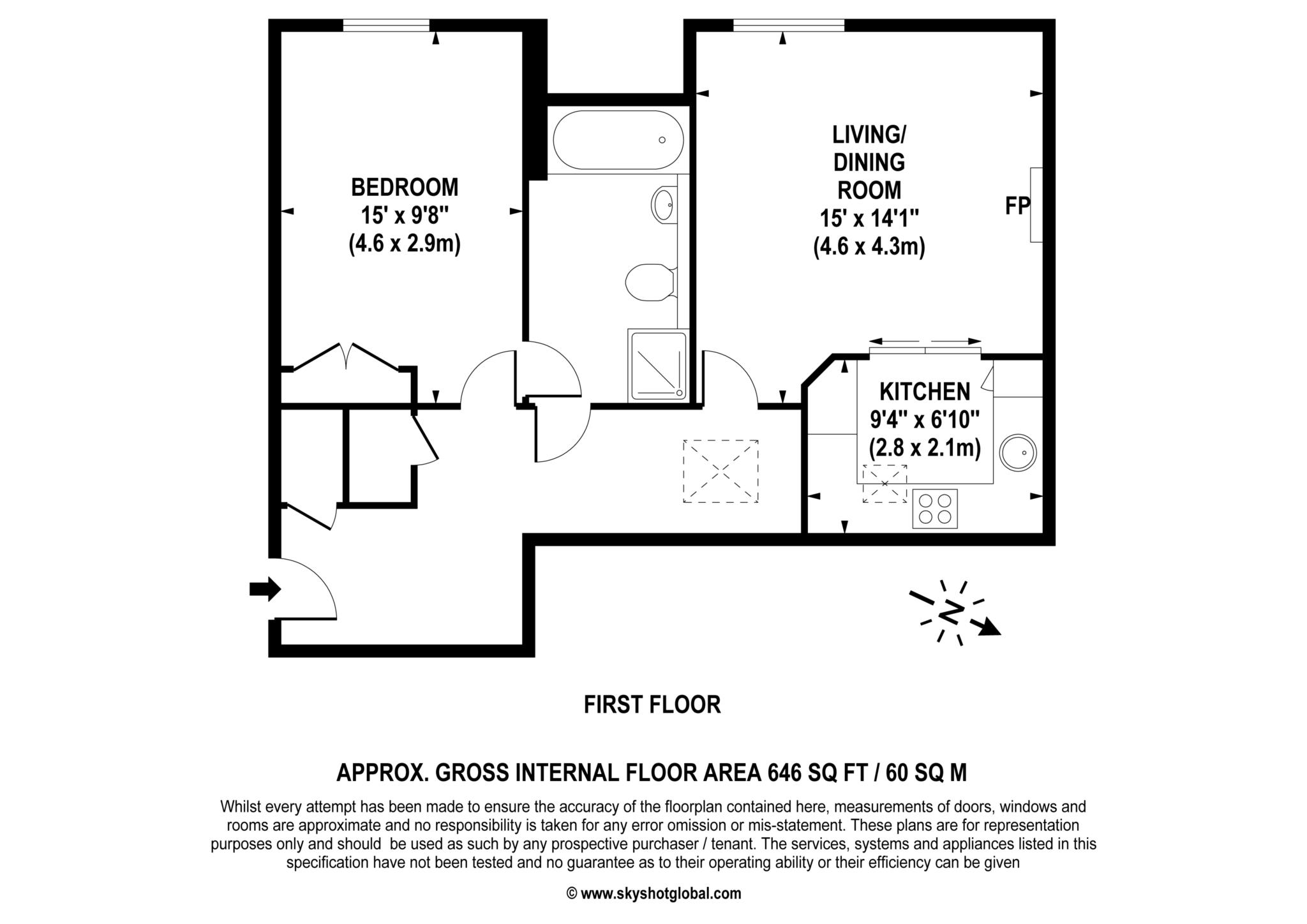 Floorplan - 1 Bedroom Apartment, Cobham Grange – Cobham