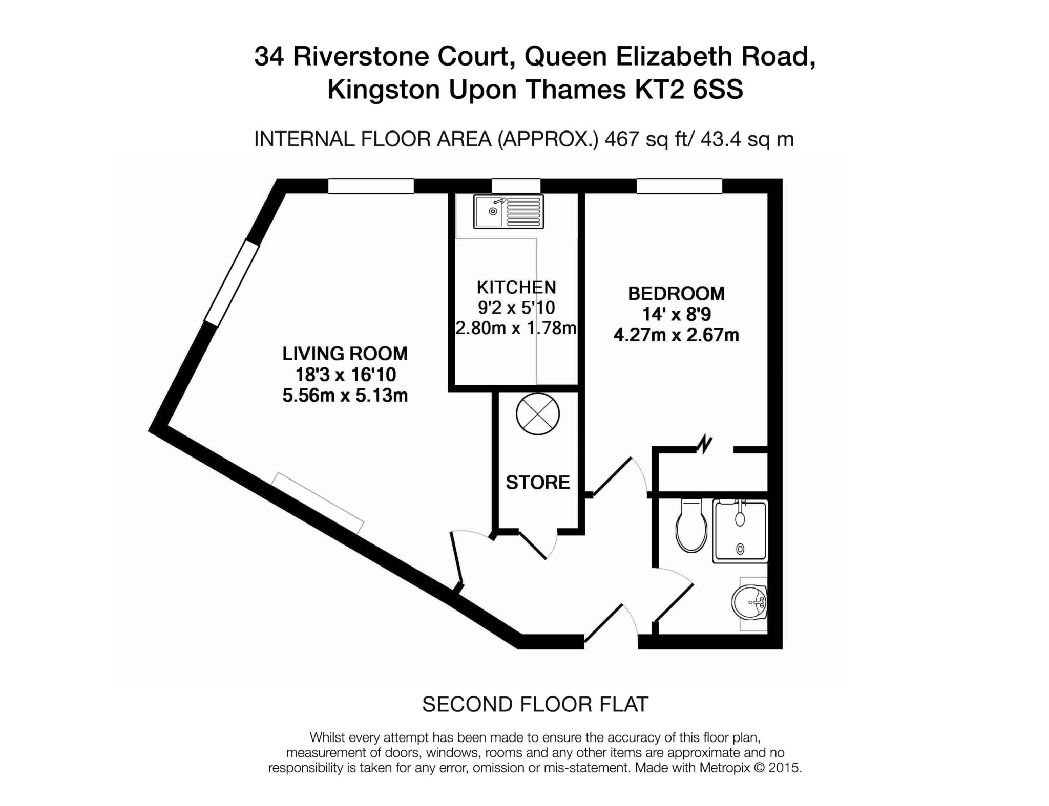 Floorplan - 1 Bedroom Apartment, Riverstone Court – Kingston