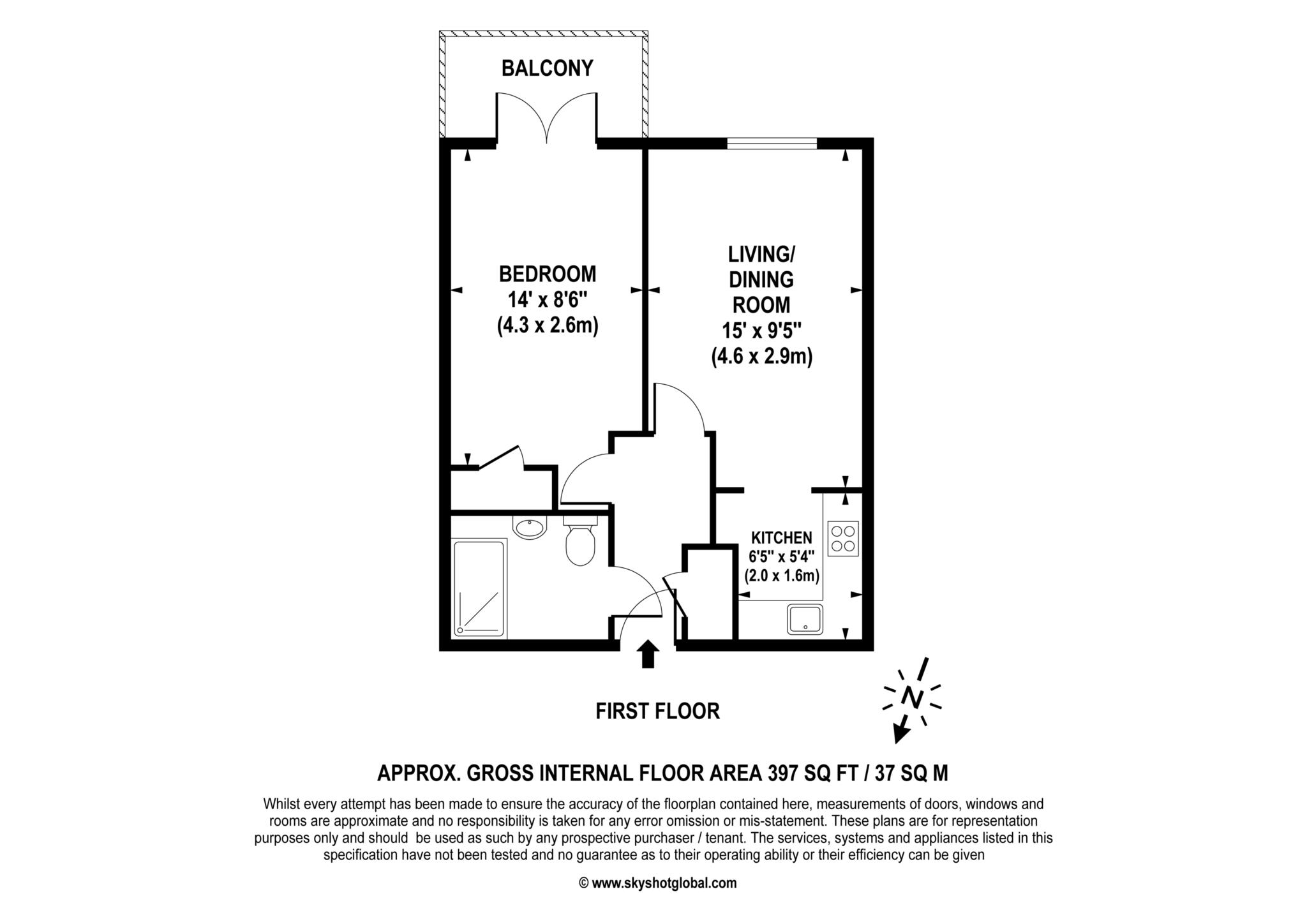 Floorplan - 1 Bedroom Apartment, Alexandra Lodge – Weybridge