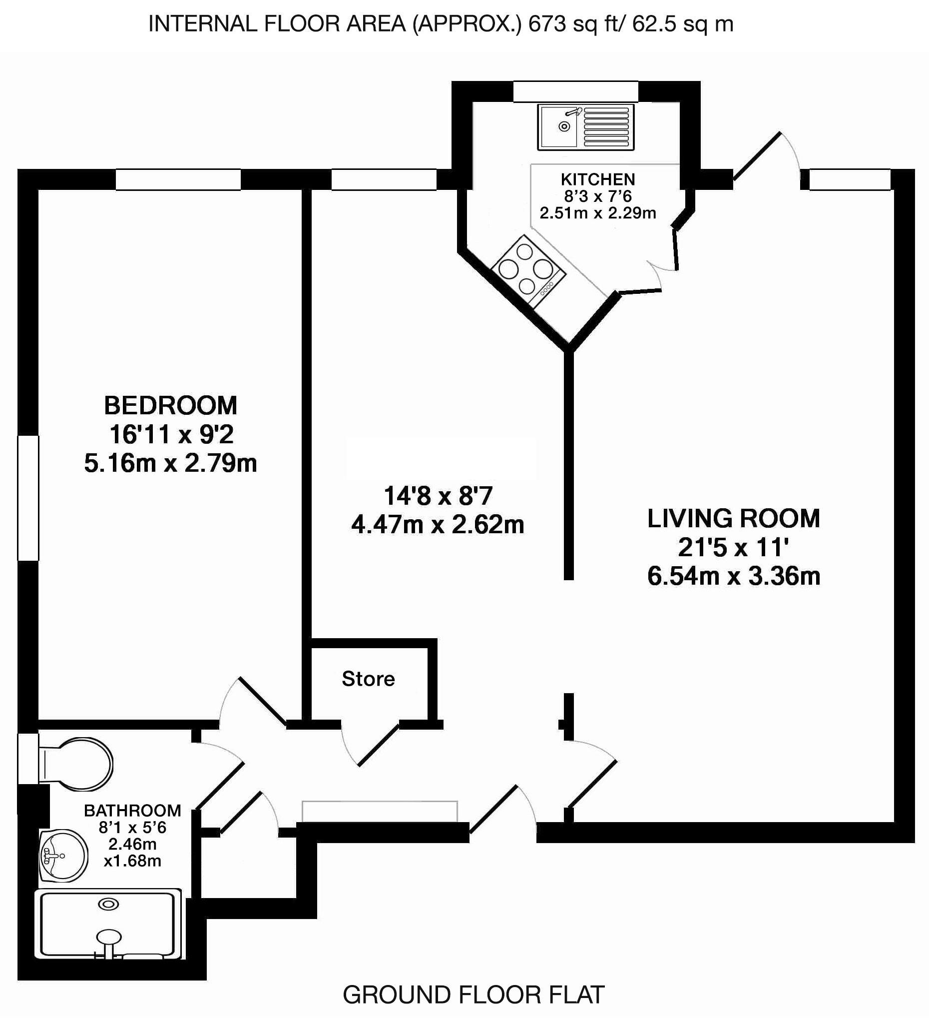 Floorplan - 2 Bedroom Apartment, Gibson Court – Hinchley Wood