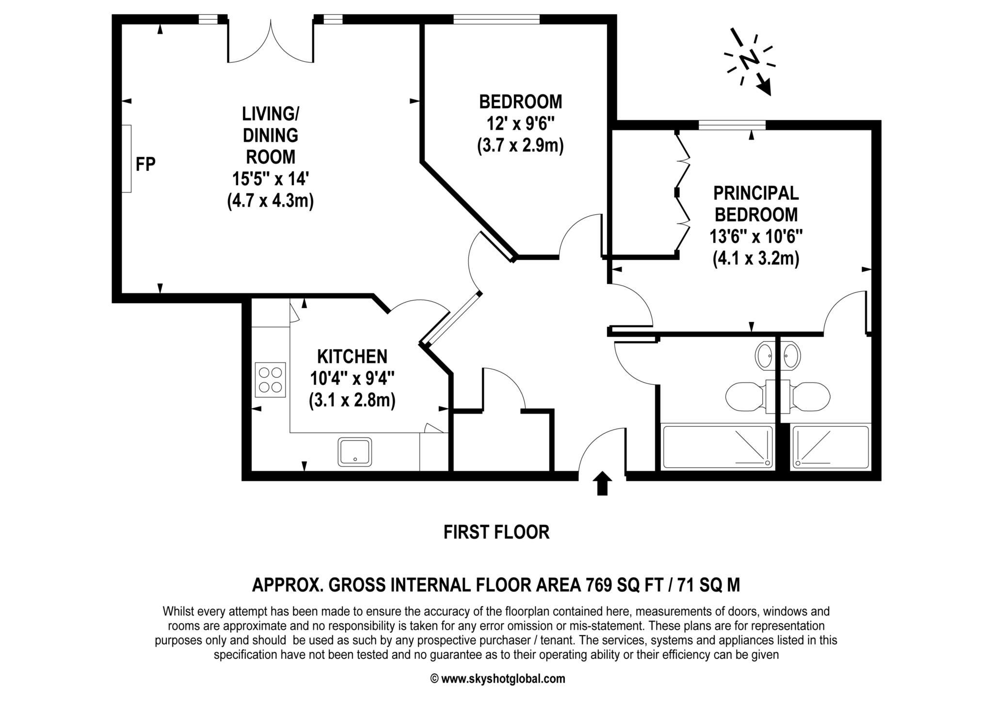 Floorplan - 2 Bedroom Apartment, Hinchley Manor – Hinchley Wood
