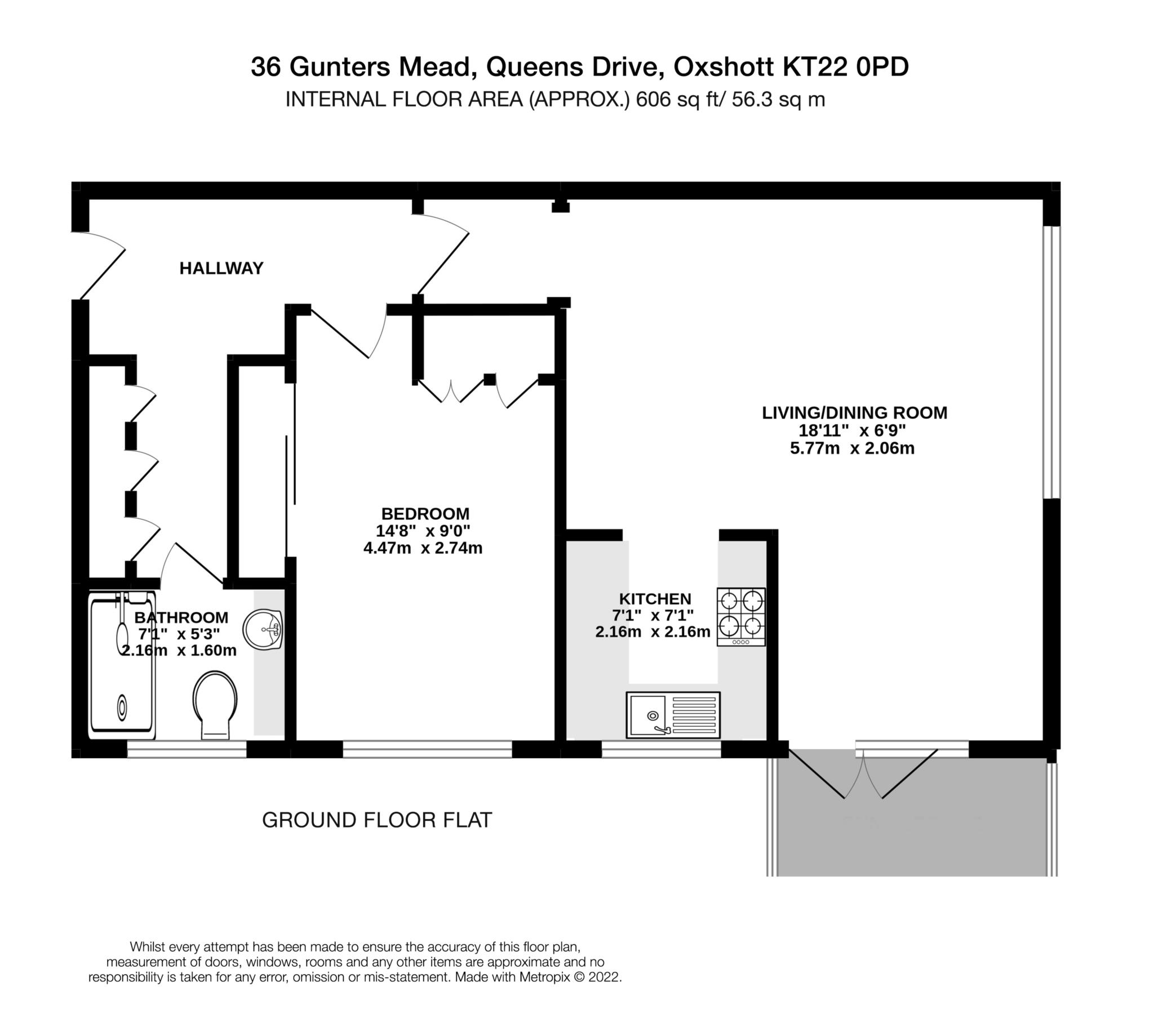 Floorplan - 1 Bedroom Apartment, Gunters Mead – Esher
