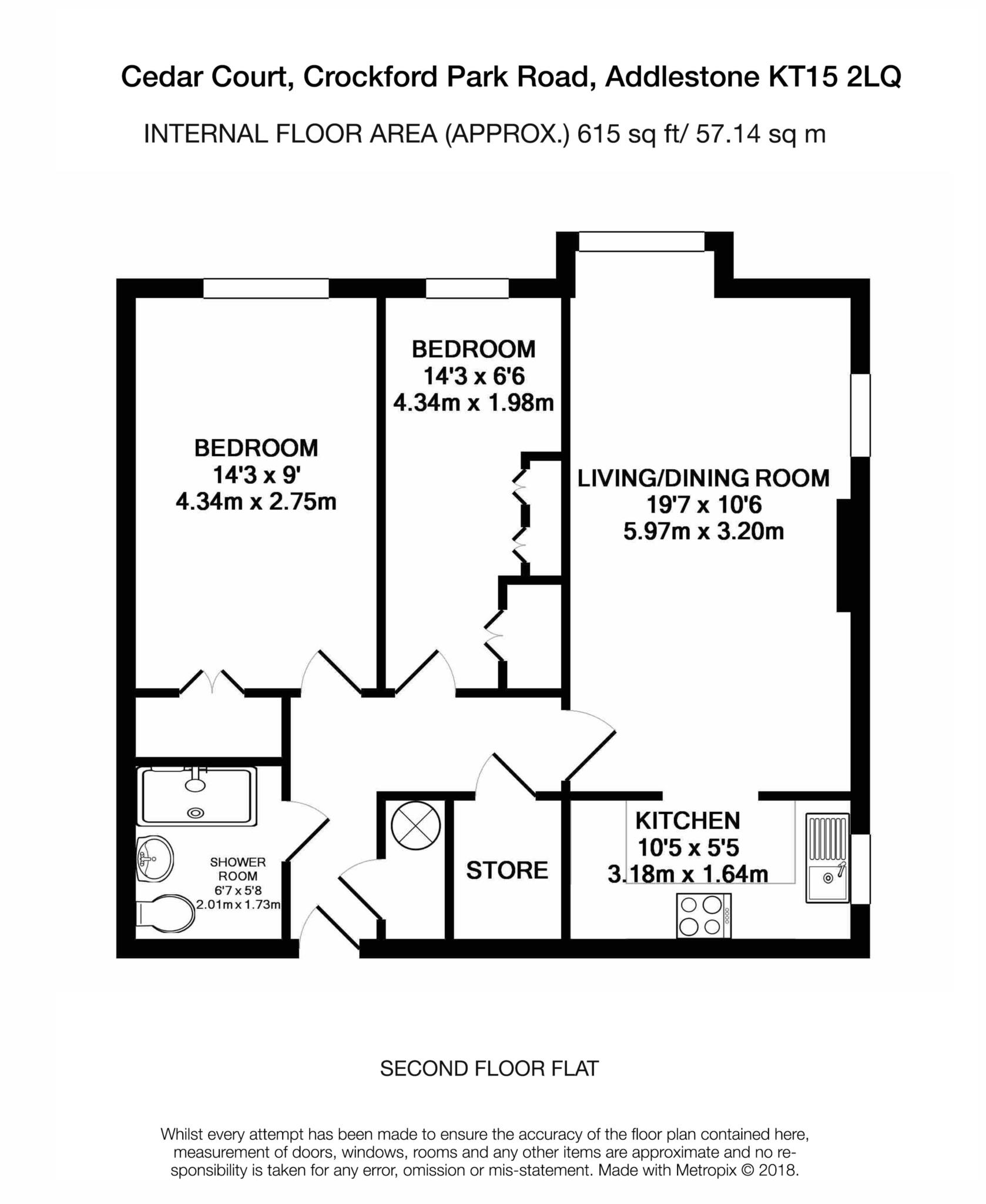 Floorplan - 2 Bedroom Apartment, Cedar Court – Addlestone