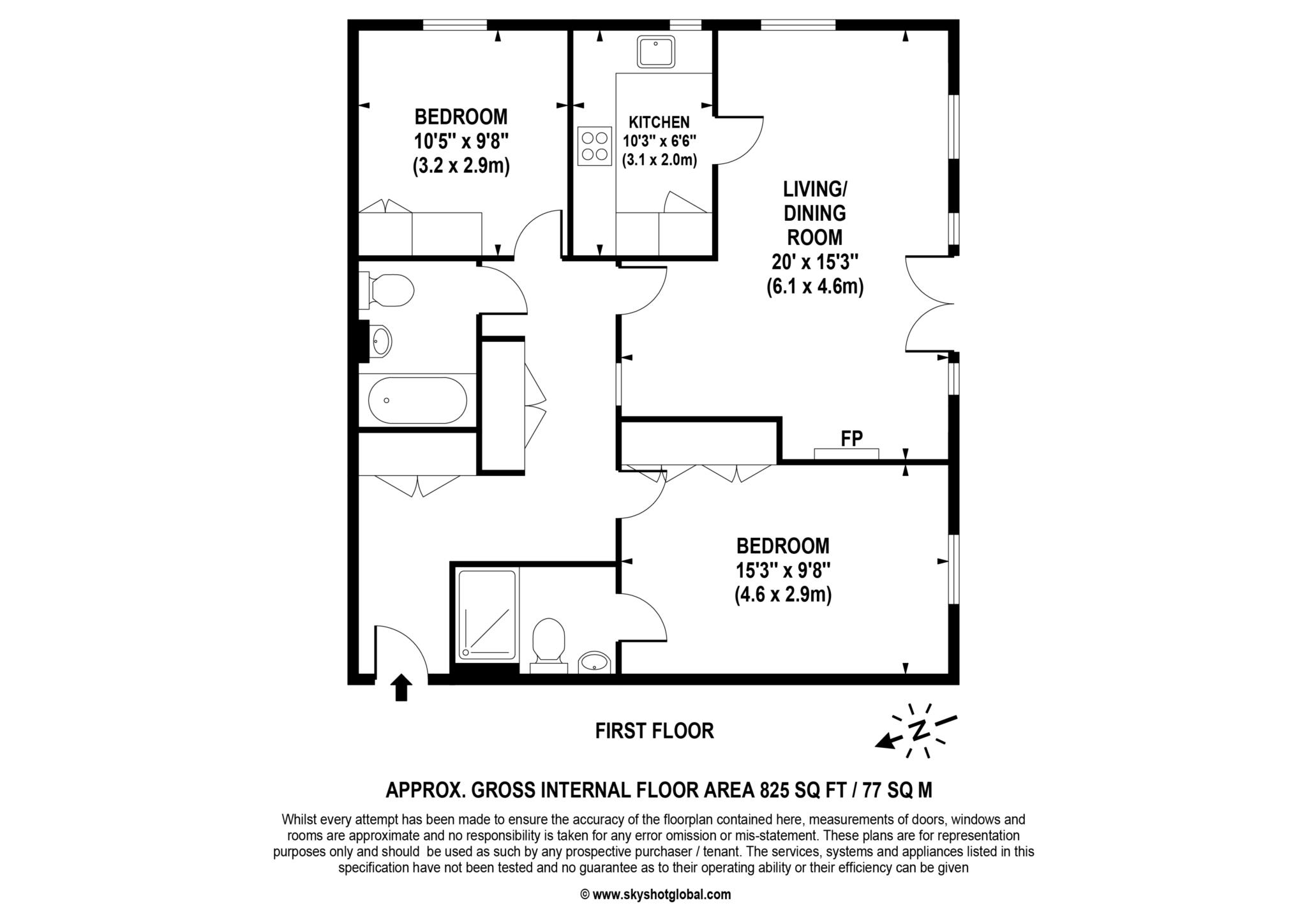 Floorplan - 2 Bedroom Apartment, Hinchley Manor – Hinchley Wood