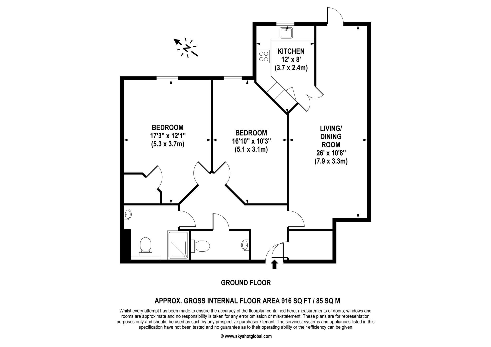 Floorplan - 2 Bedroom Apartment, Liberty House – Raynes Park