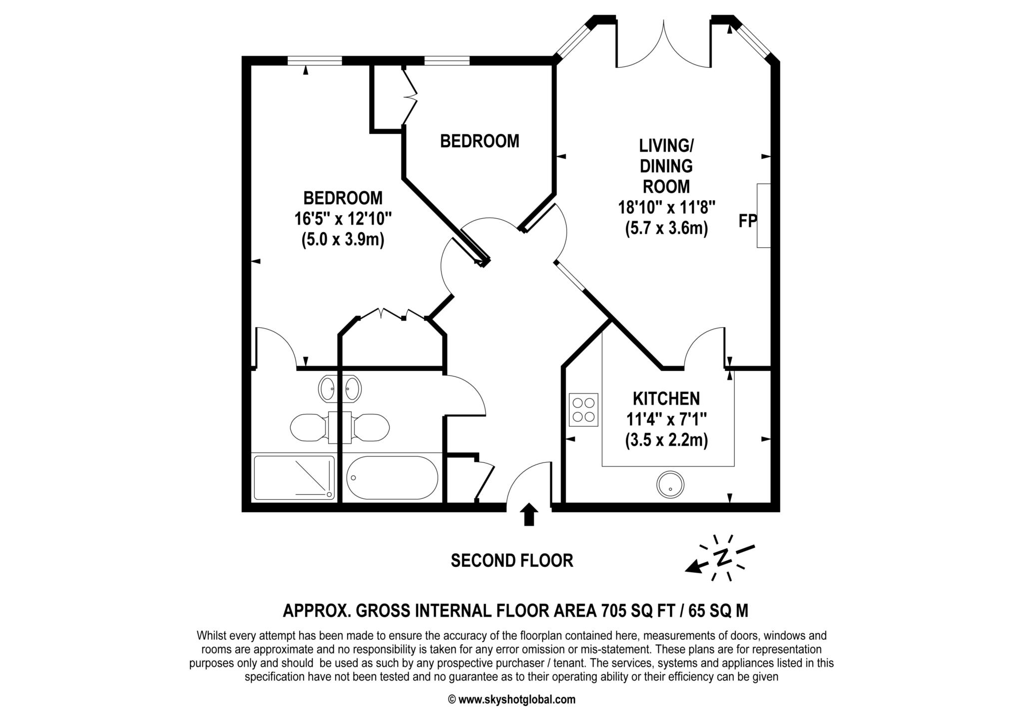 Floorplan - 2 Bedroom Apartment, Hinchley Manor – Hinchley Wood