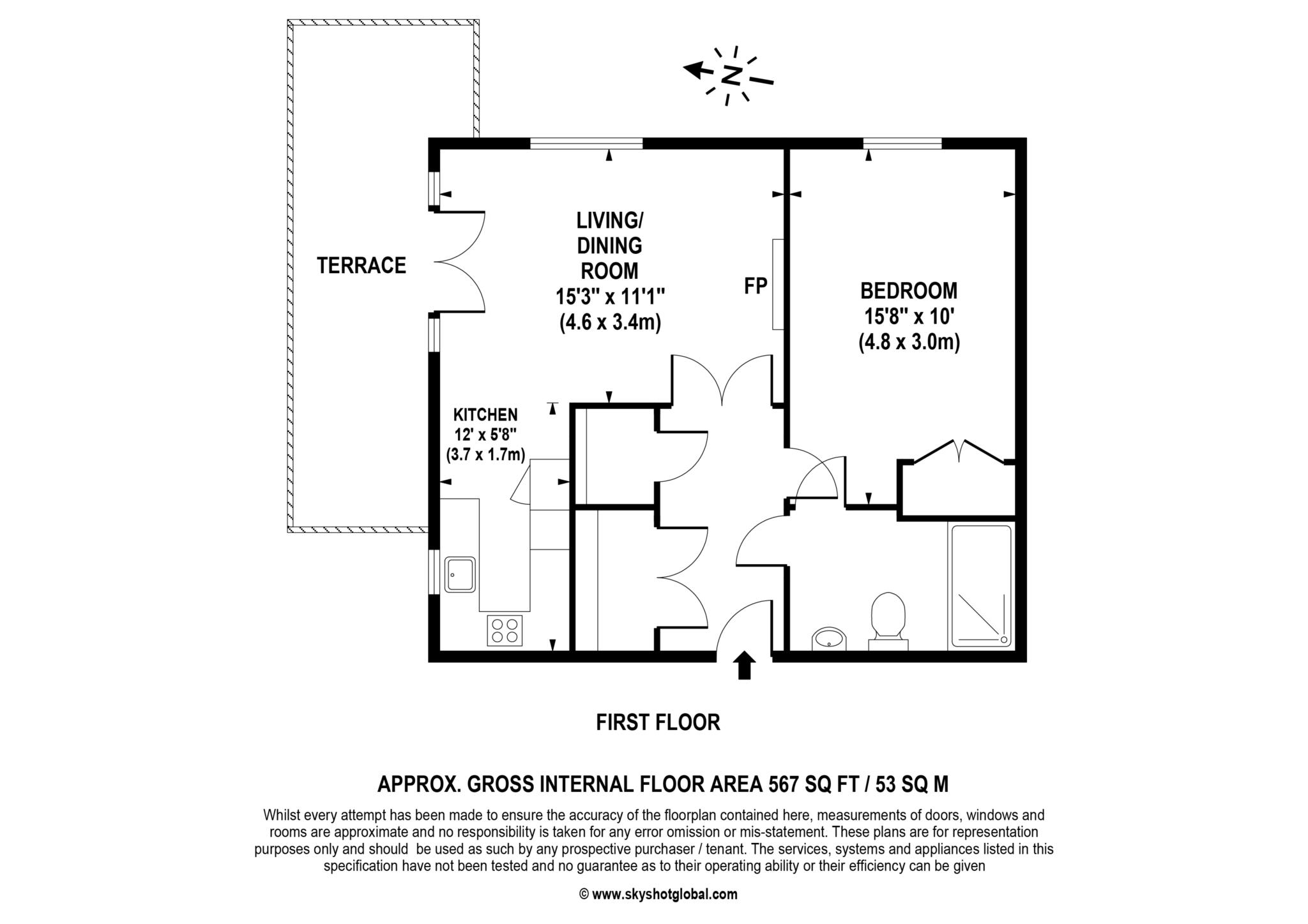 Floorplan - 1 Bedroom Apartment, Austin Place – Weybridge