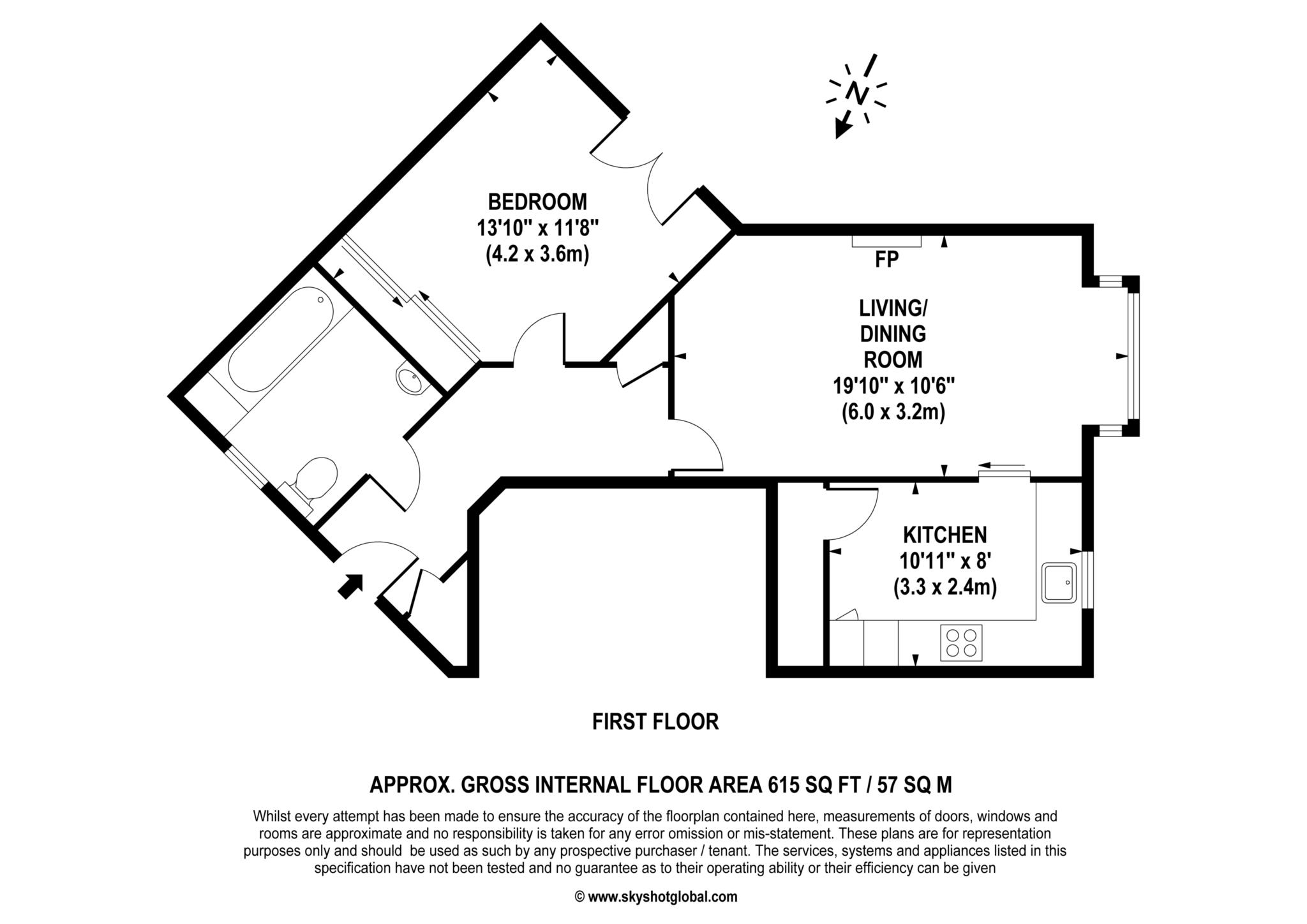 Floorplan - 1 Bedroom Apartment, Fullerton Court – Teddington