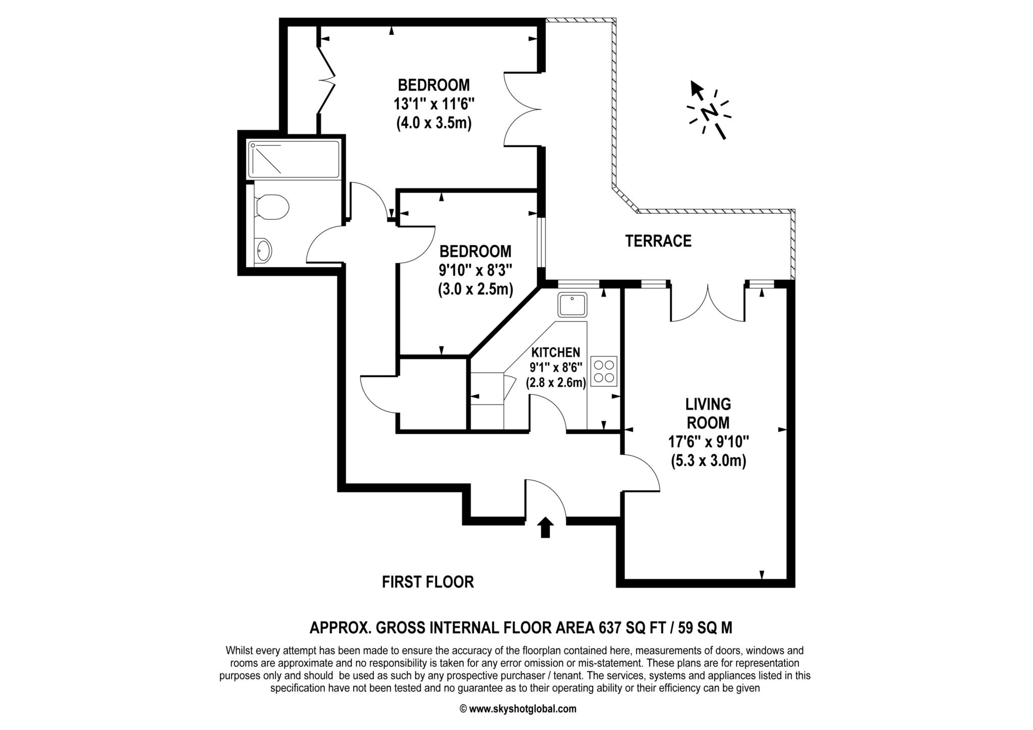 Floorplan - 2 Bedroom Apartment, Northumbria Court – Richmond