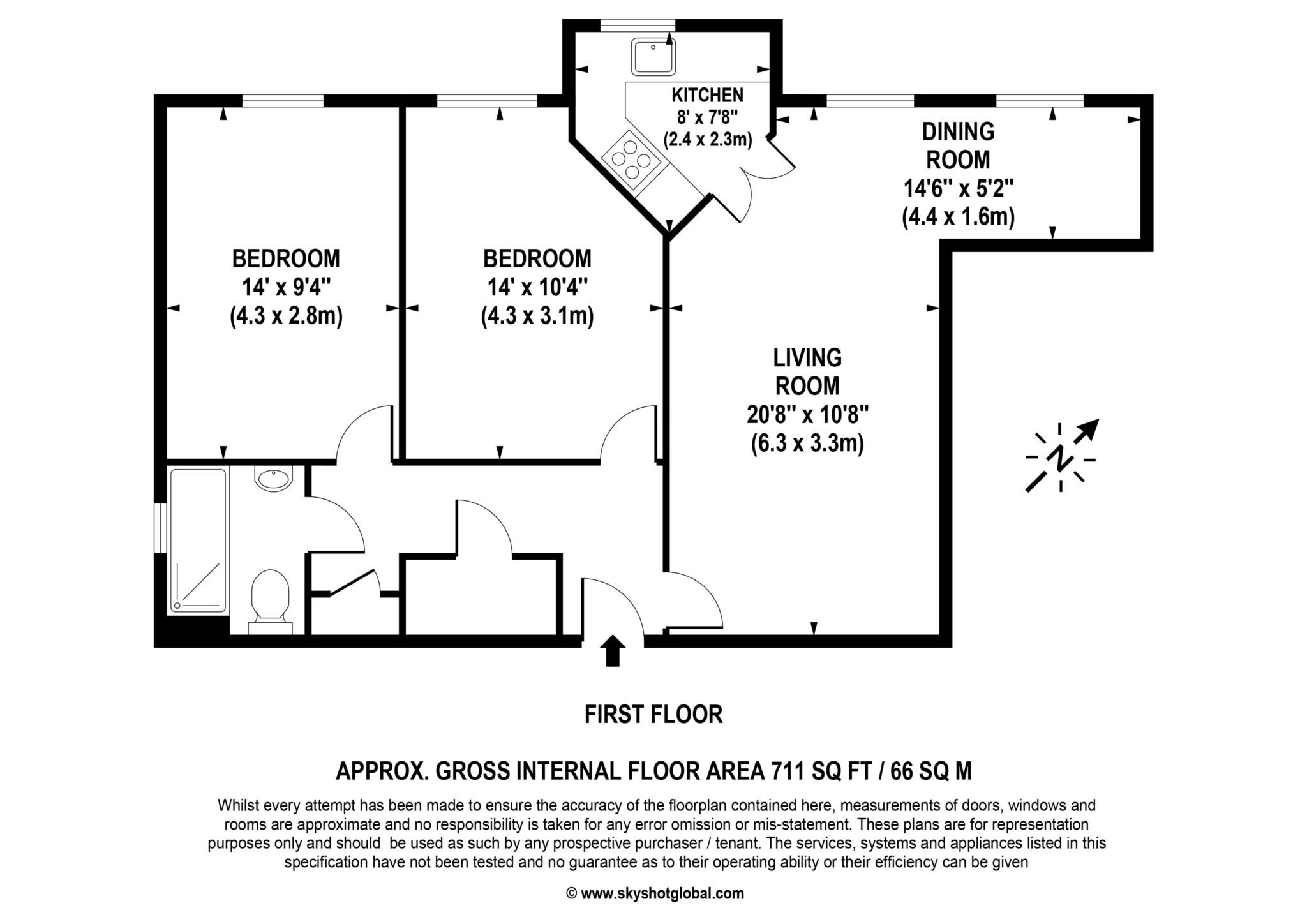 Floorplan - 2 Bedroom Apartment, Gibson Court – Hinchley Wood
