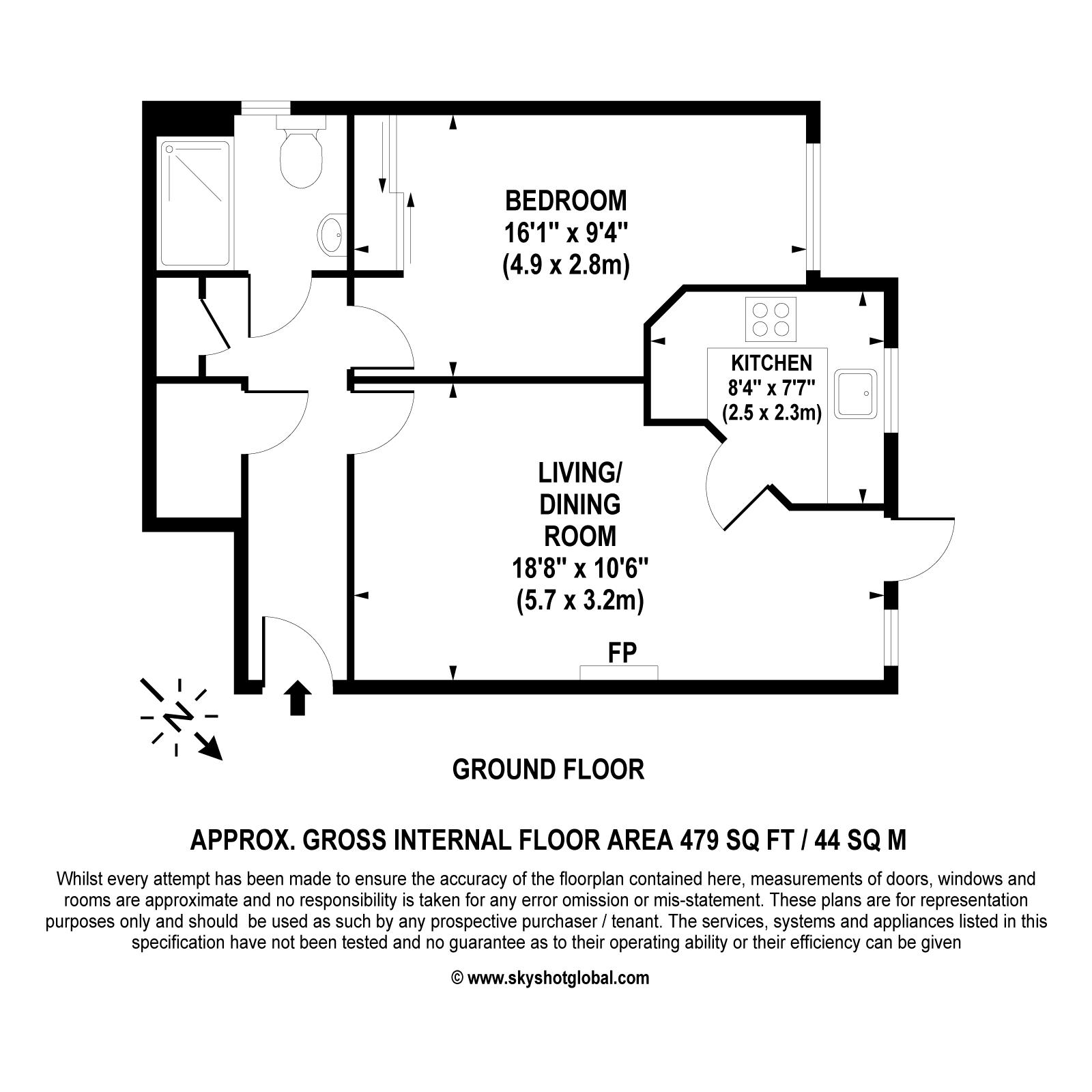 Floorplan - 1 Bedroom Apartment, Emmeline Lodge – Leatherhead
