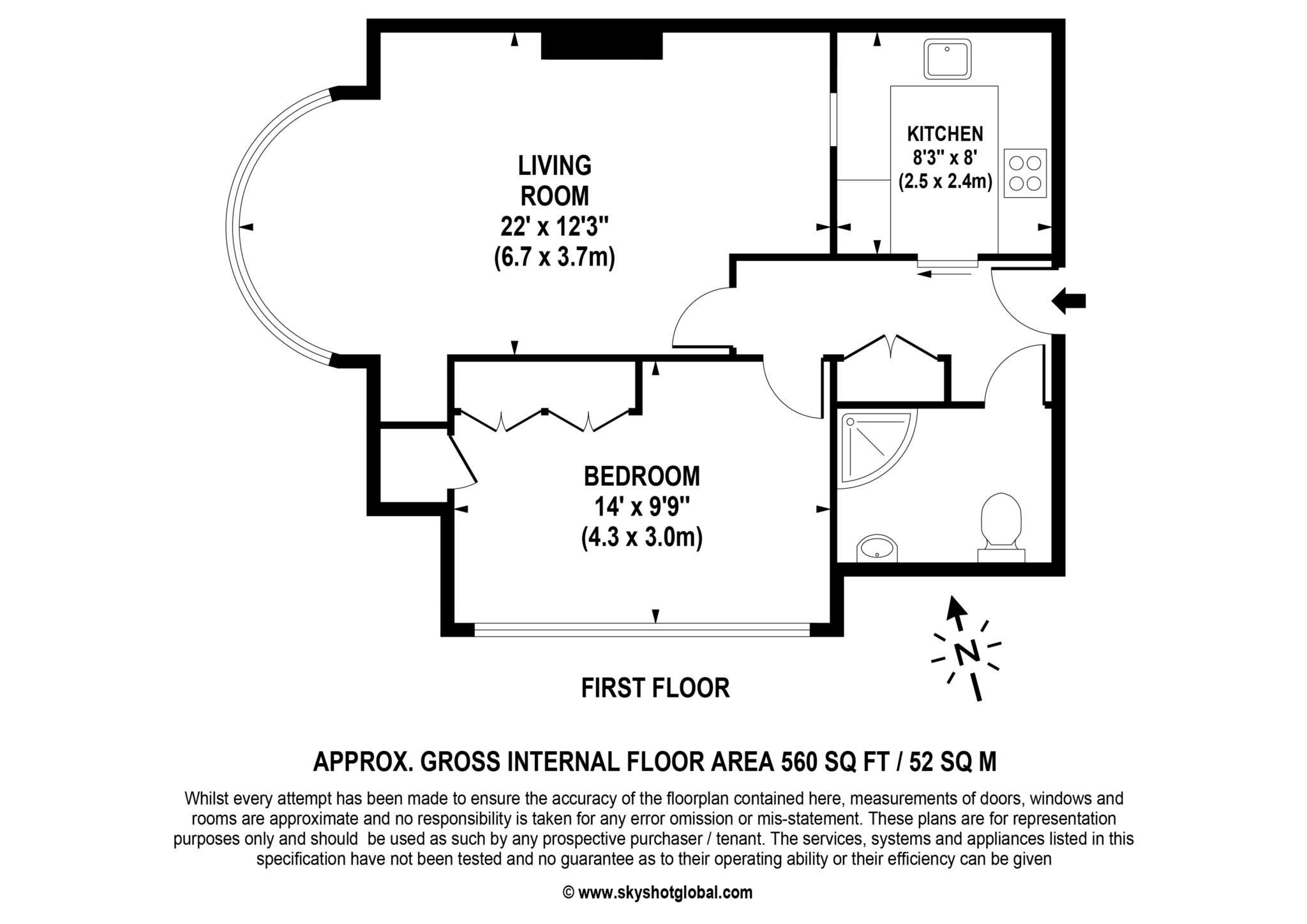 Floorplan - 1 Bedroom Apartment, Gunters Mead – Esher