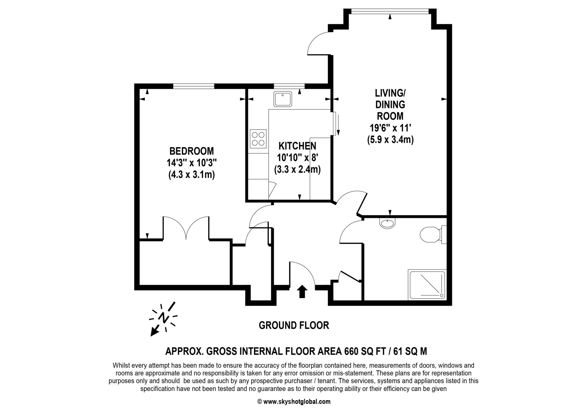 Floorplan - 1 Bedroom Apartment, Fullerton Court – Teddington