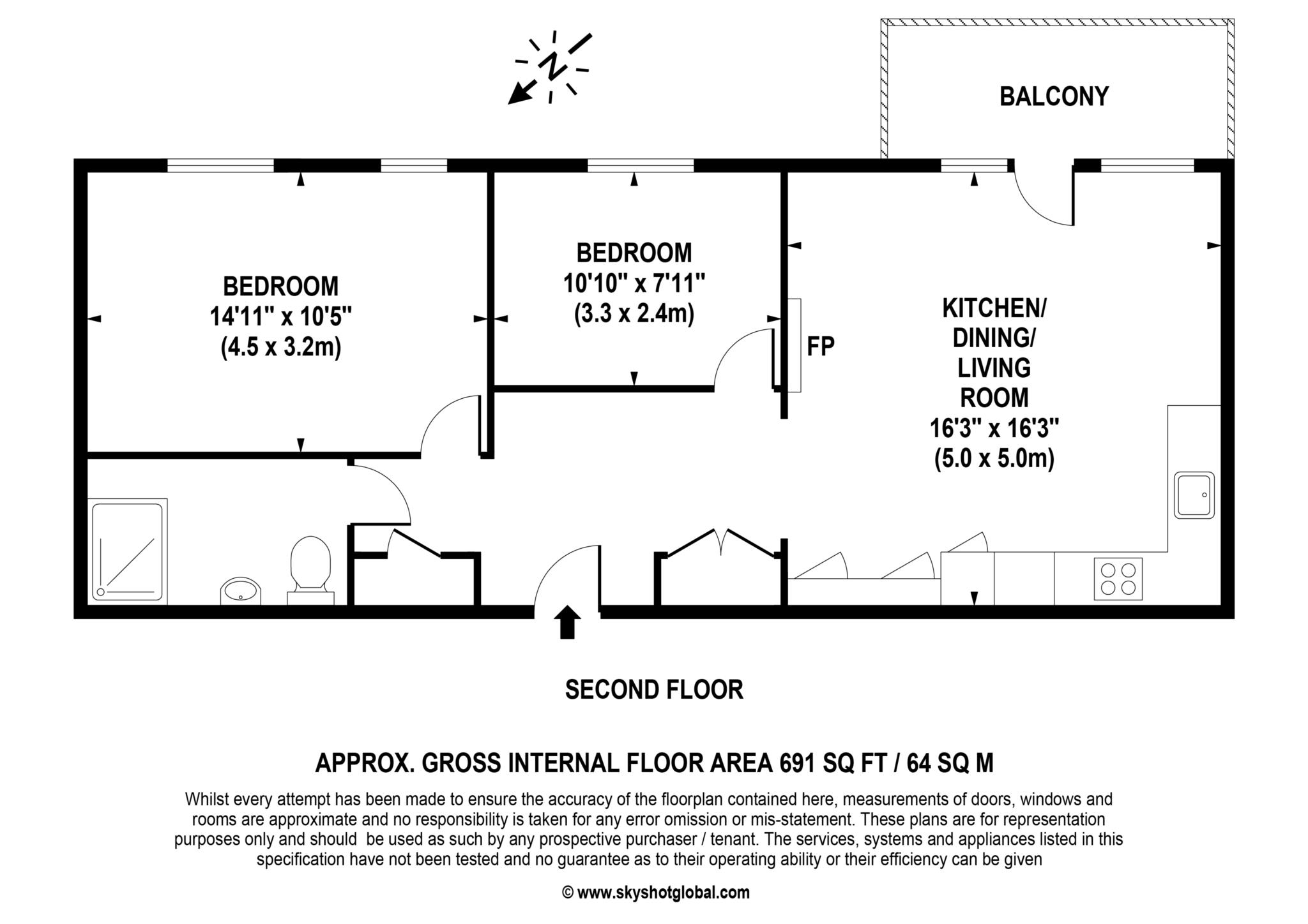 Floorplan - 2 Bedroom Apartment, Austin Place – Weybridge