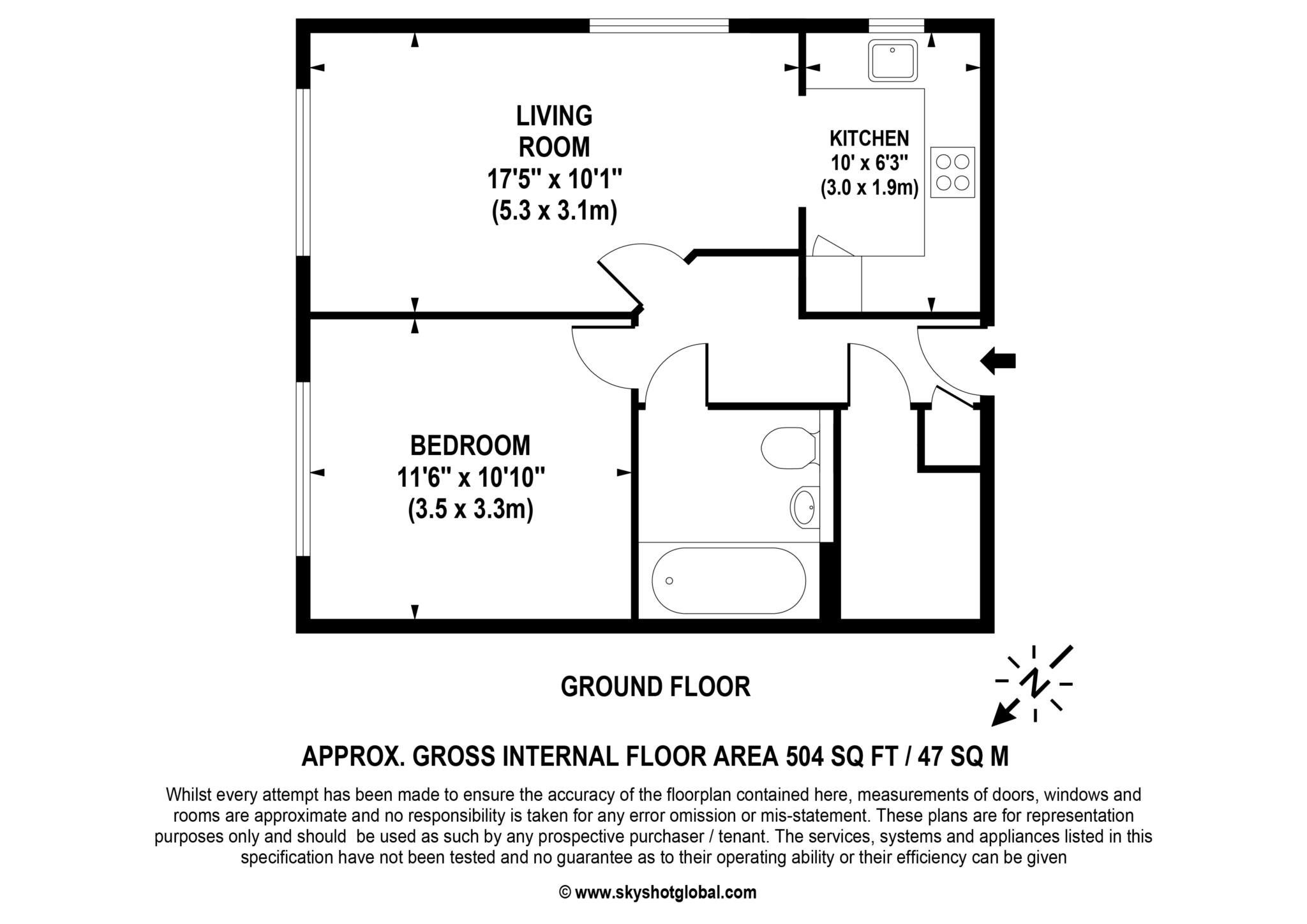 Floorplan - 1 Bedroom Apartment, The Firs – Claygate