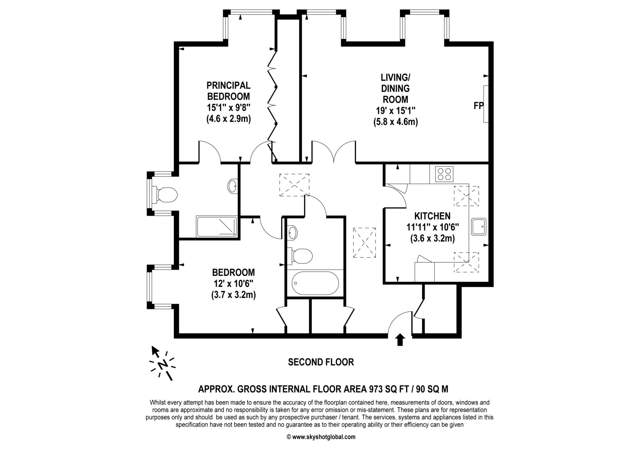 Floorplan - 2 Bedroom Apartment, Claremont Place – Claygate