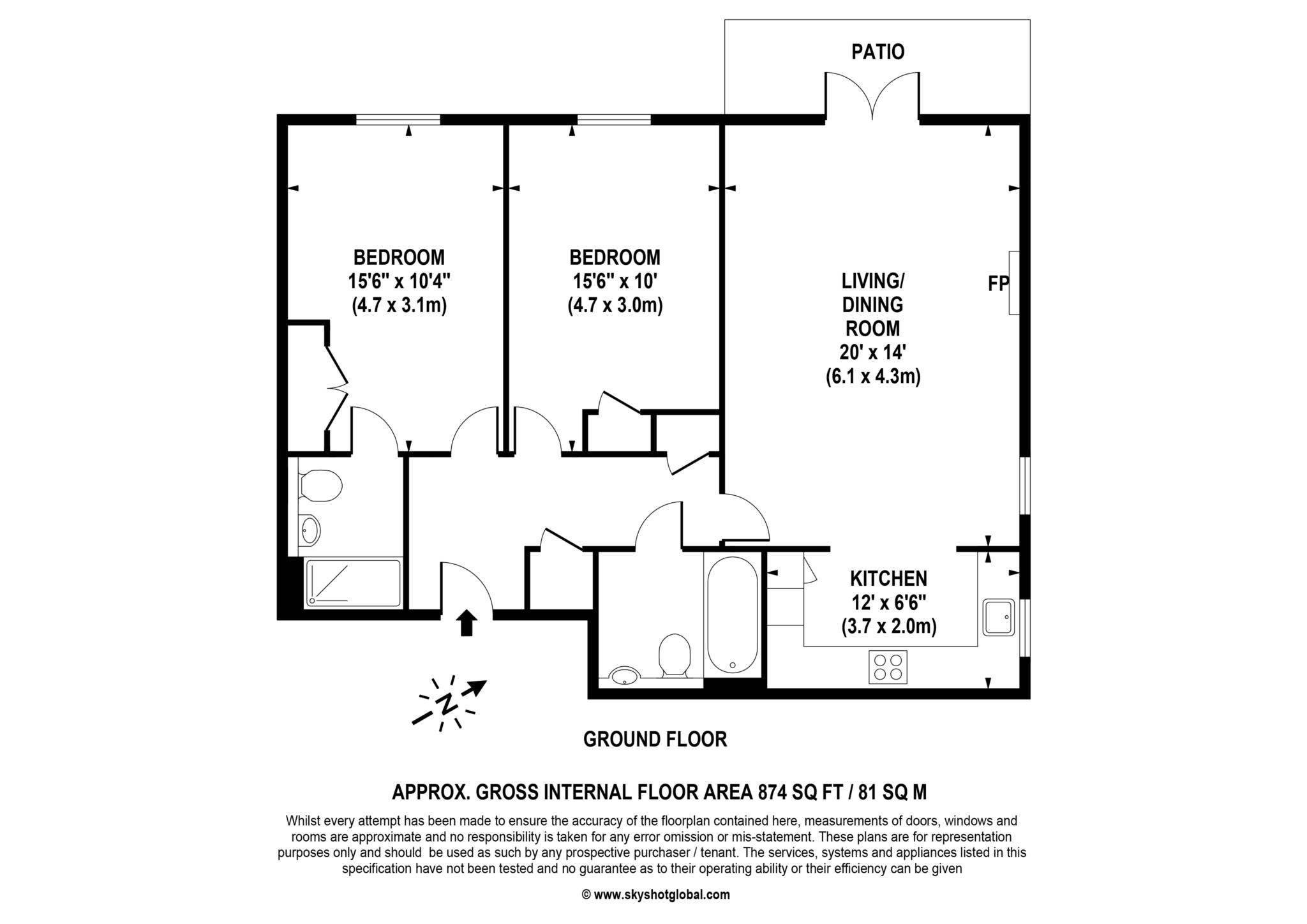 Floorplan - 2 Bedroom Apartment, Templeton Court – Hampton Hill